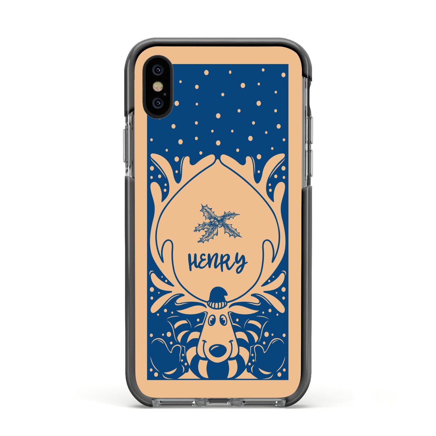 Blue Reindeer Personalised Apple iPhone Xs Impact Case Black Edge on Black Phone