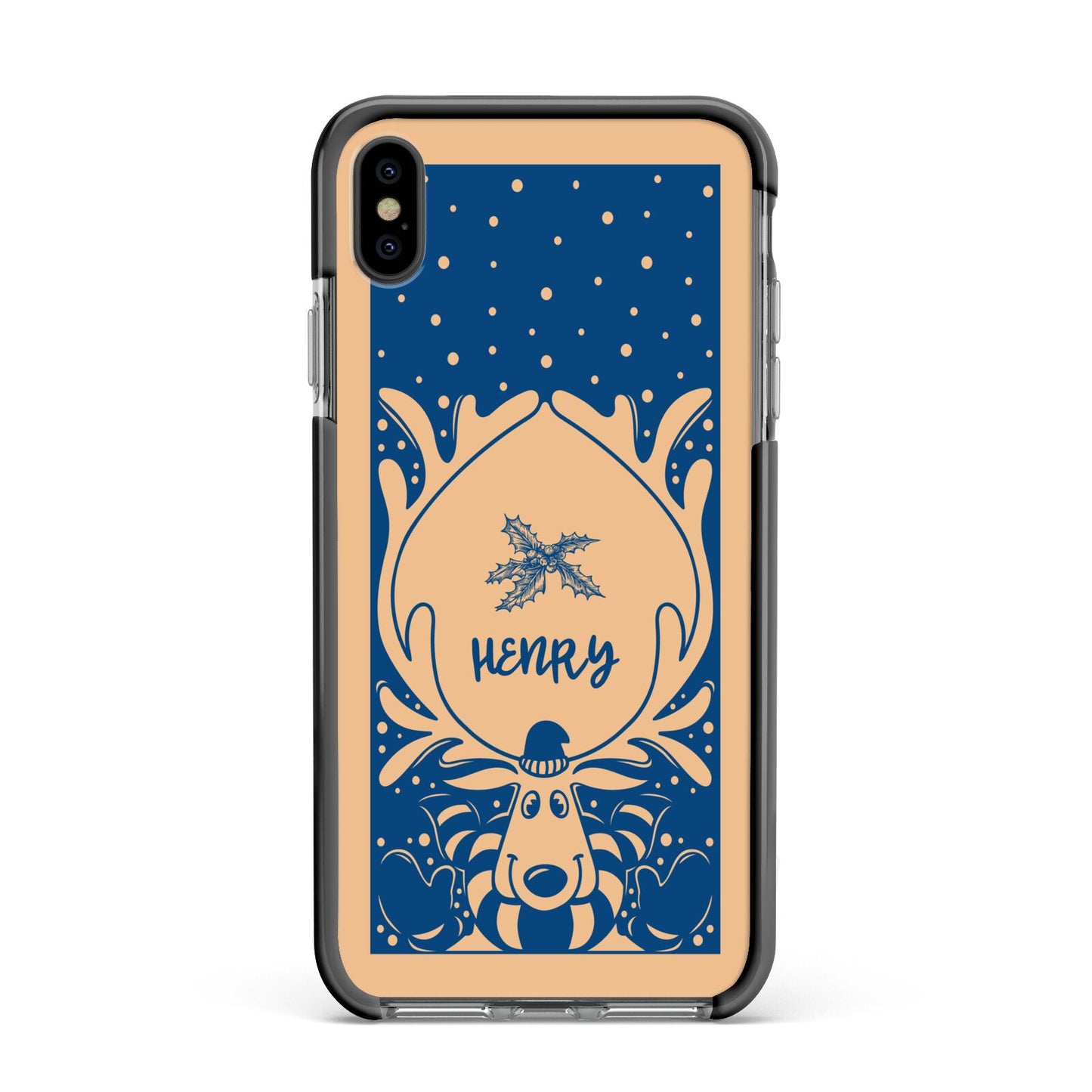 Blue Reindeer Personalised Apple iPhone Xs Max Impact Case Black Edge on Black Phone