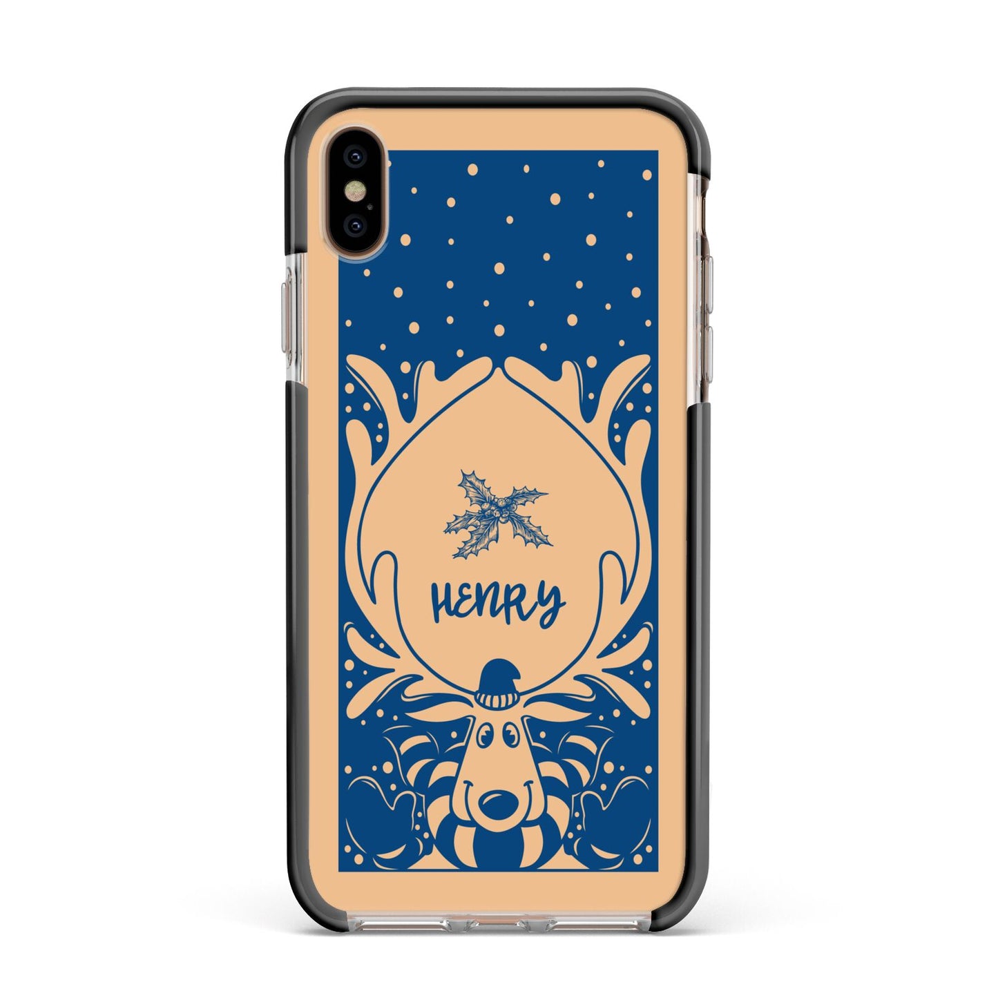 Blue Reindeer Personalised Apple iPhone Xs Max Impact Case Black Edge on Gold Phone