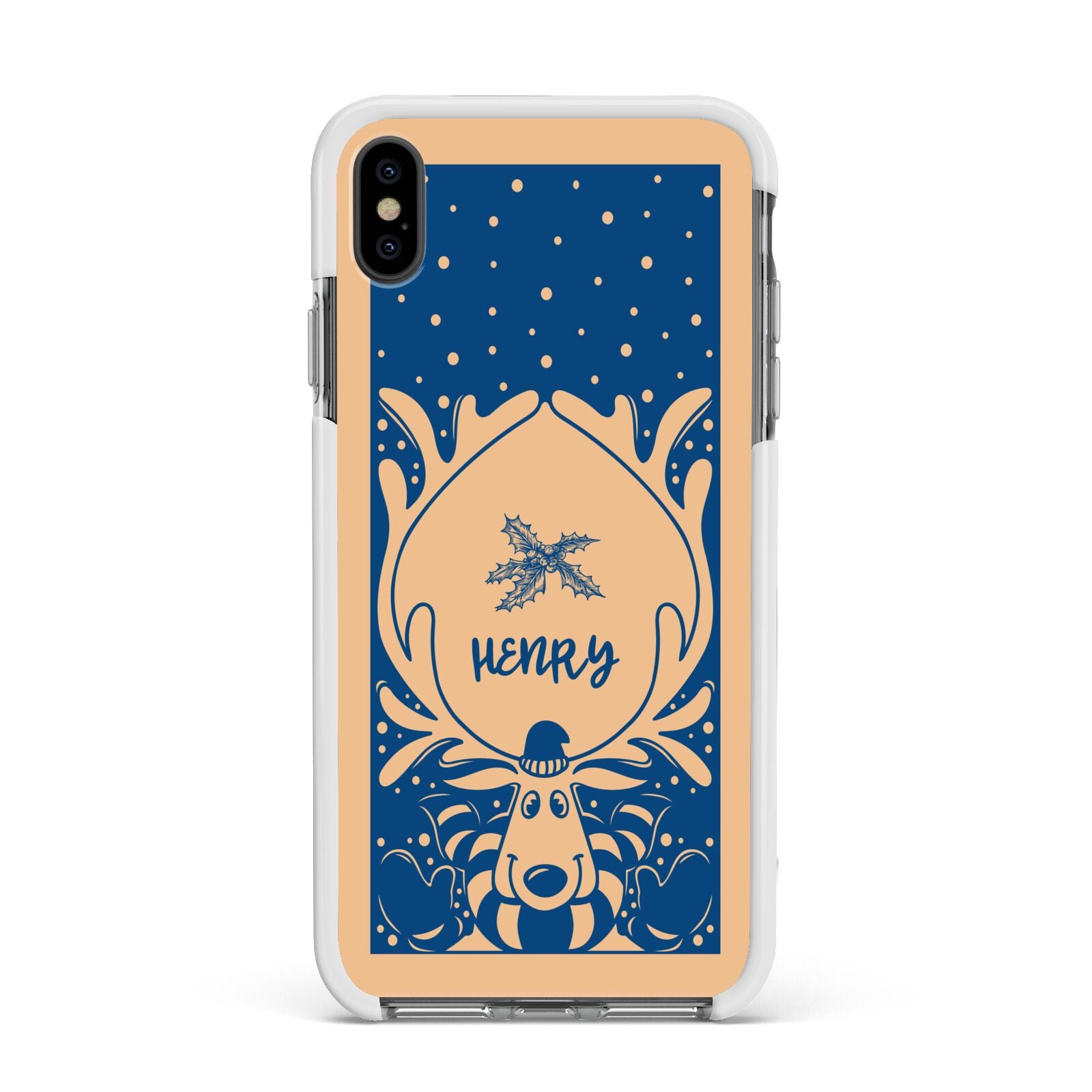 Blue Reindeer Personalised Apple iPhone Xs Max Impact Case White Edge on Black Phone