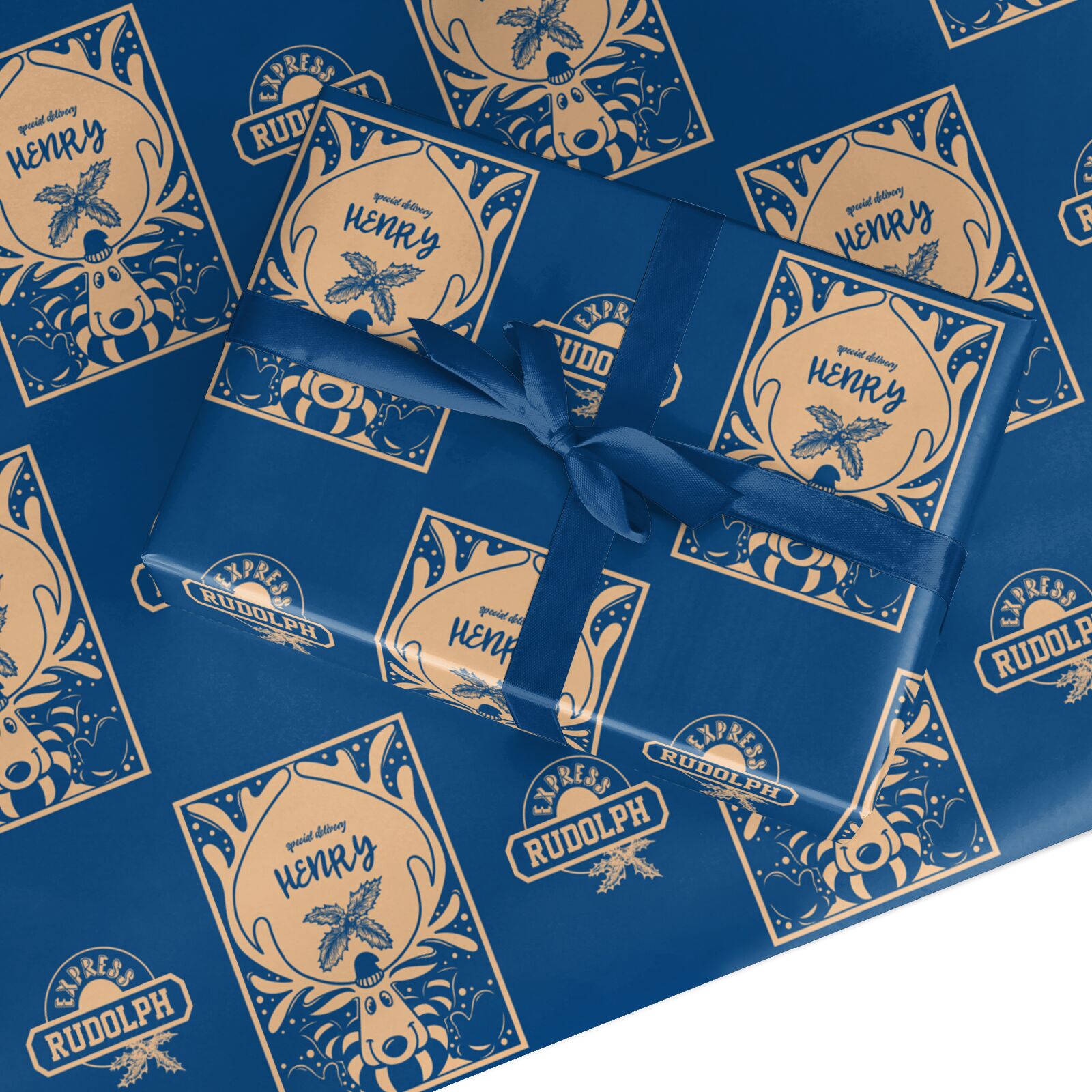 Blue Reindeer Personalised Custom Wrapping Paper