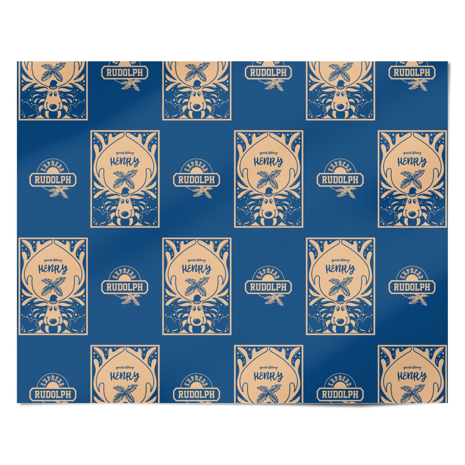 Blue Reindeer Personalised Personalised Wrapping Paper Alternative