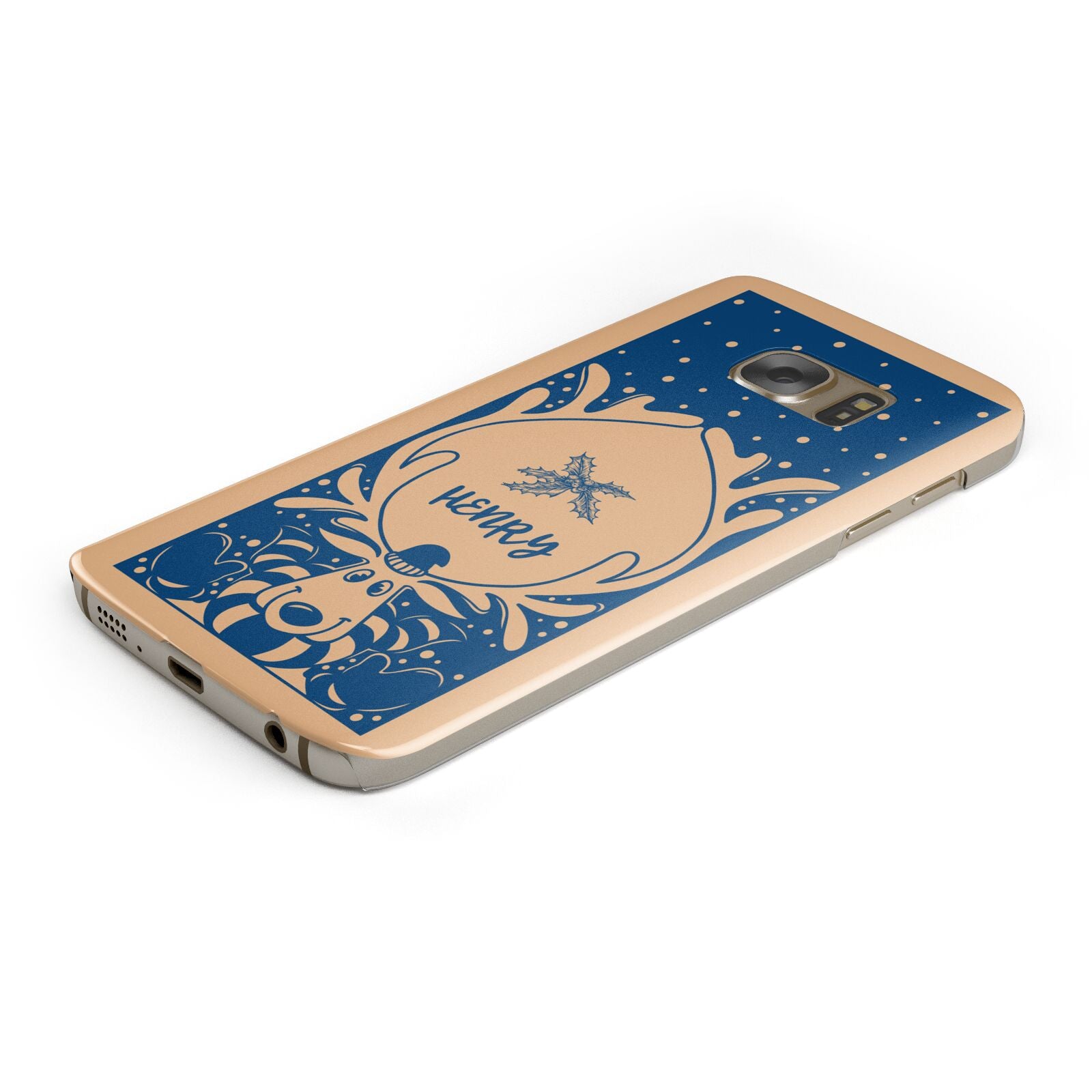 Blue Reindeer Personalised Protective Samsung Galaxy Case Angled Image