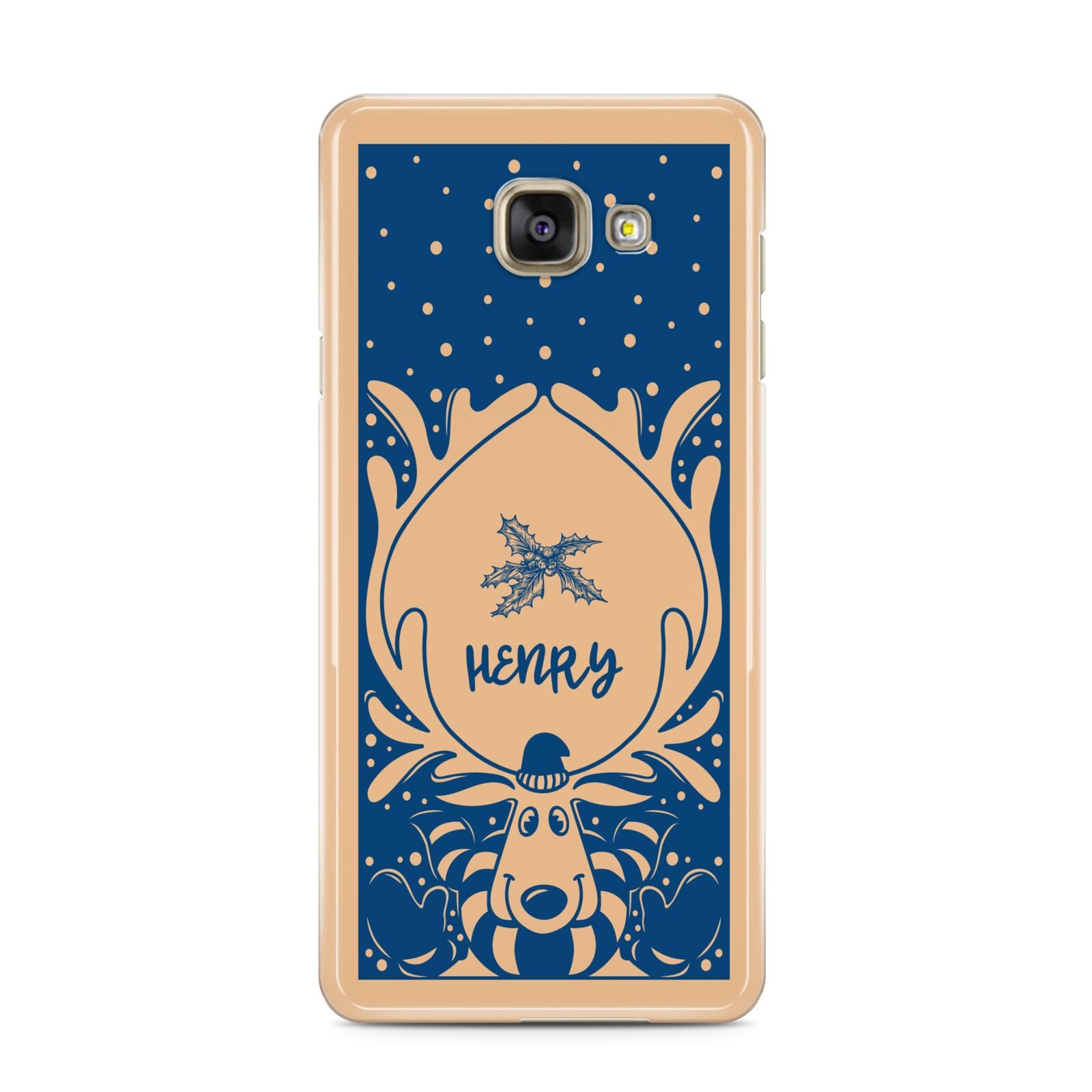 Blue Reindeer Personalised Samsung Galaxy A3 2016 Case on gold phone