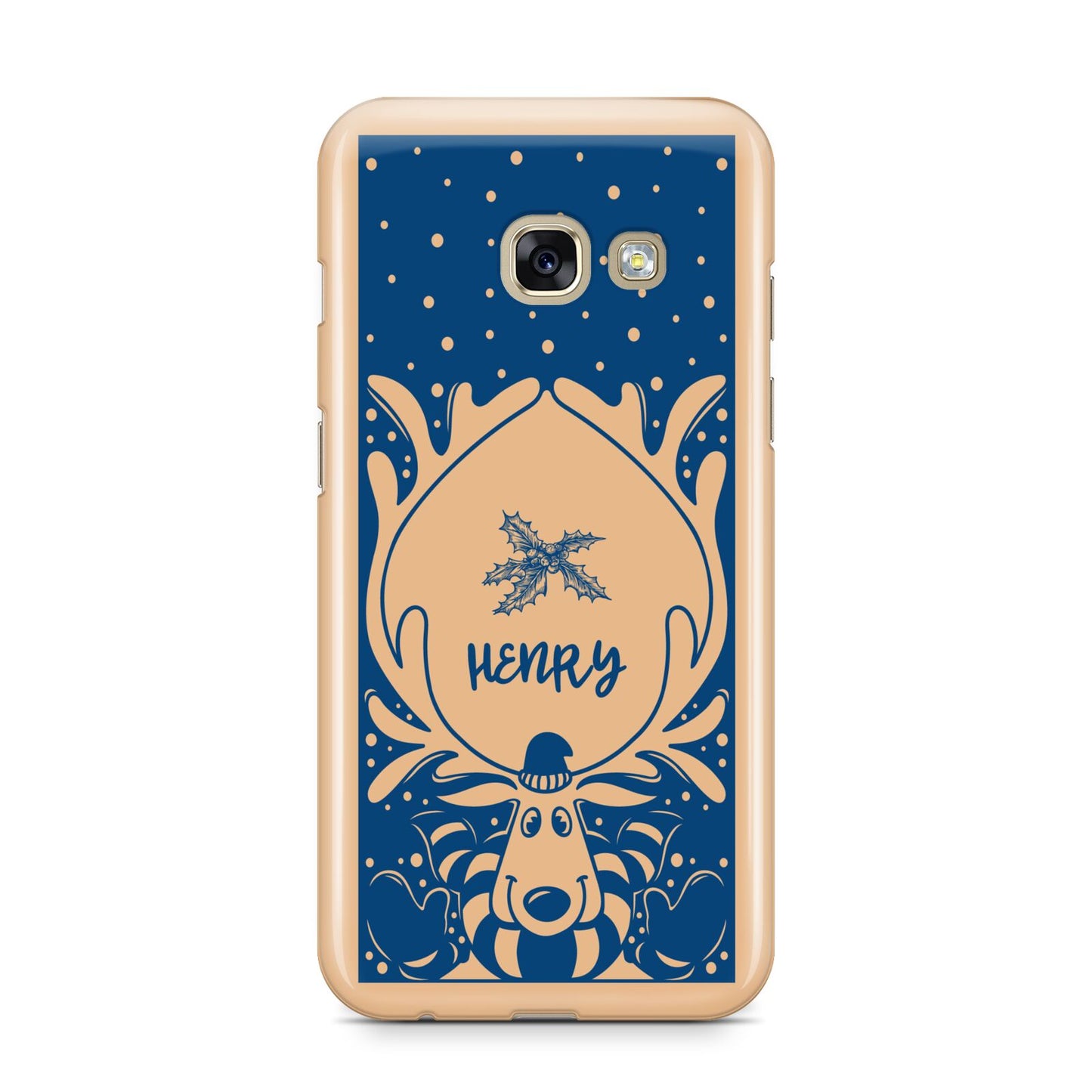 Blue Reindeer Personalised Samsung Galaxy A3 2017 Case on gold phone