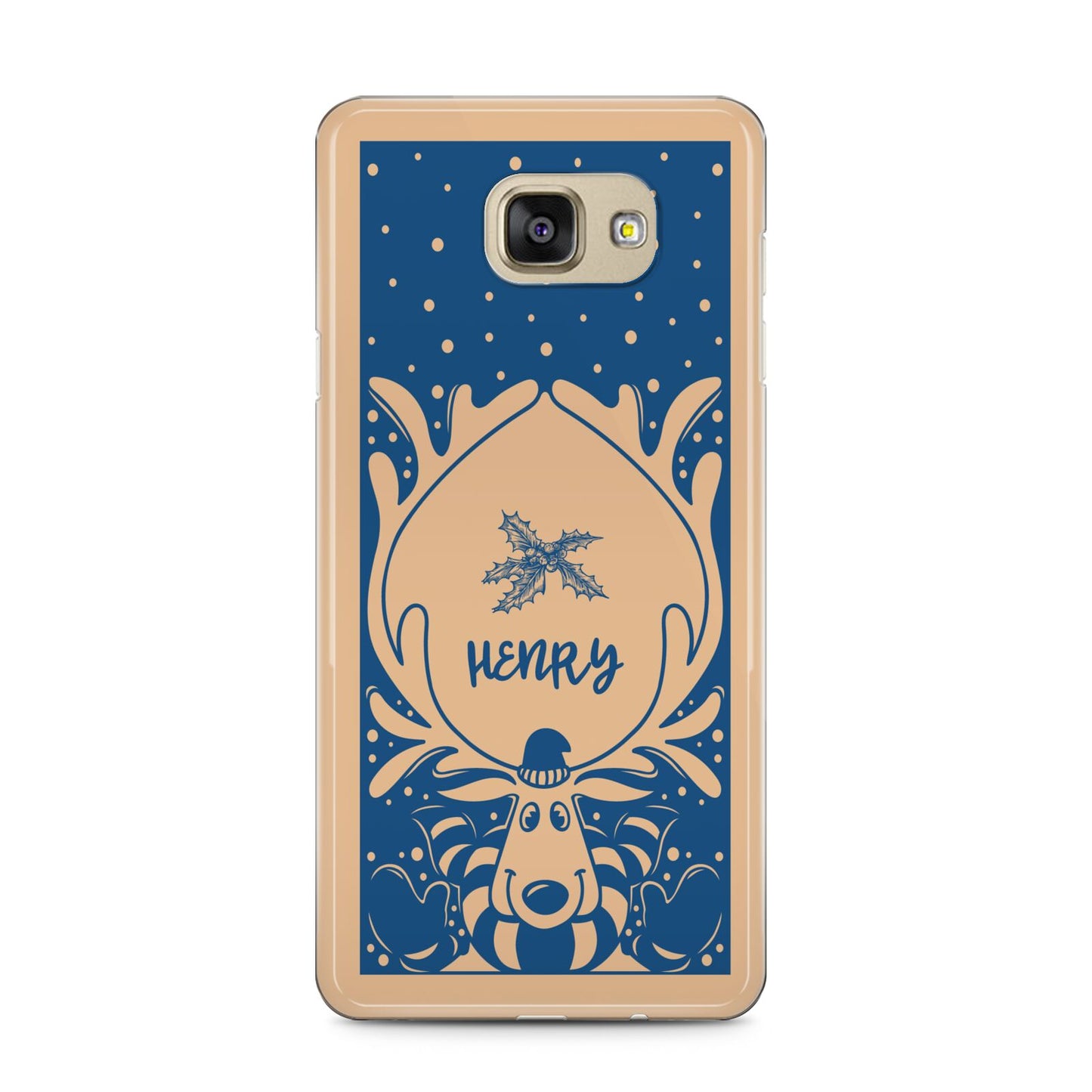 Blue Reindeer Personalised Samsung Galaxy A5 2016 Case on gold phone