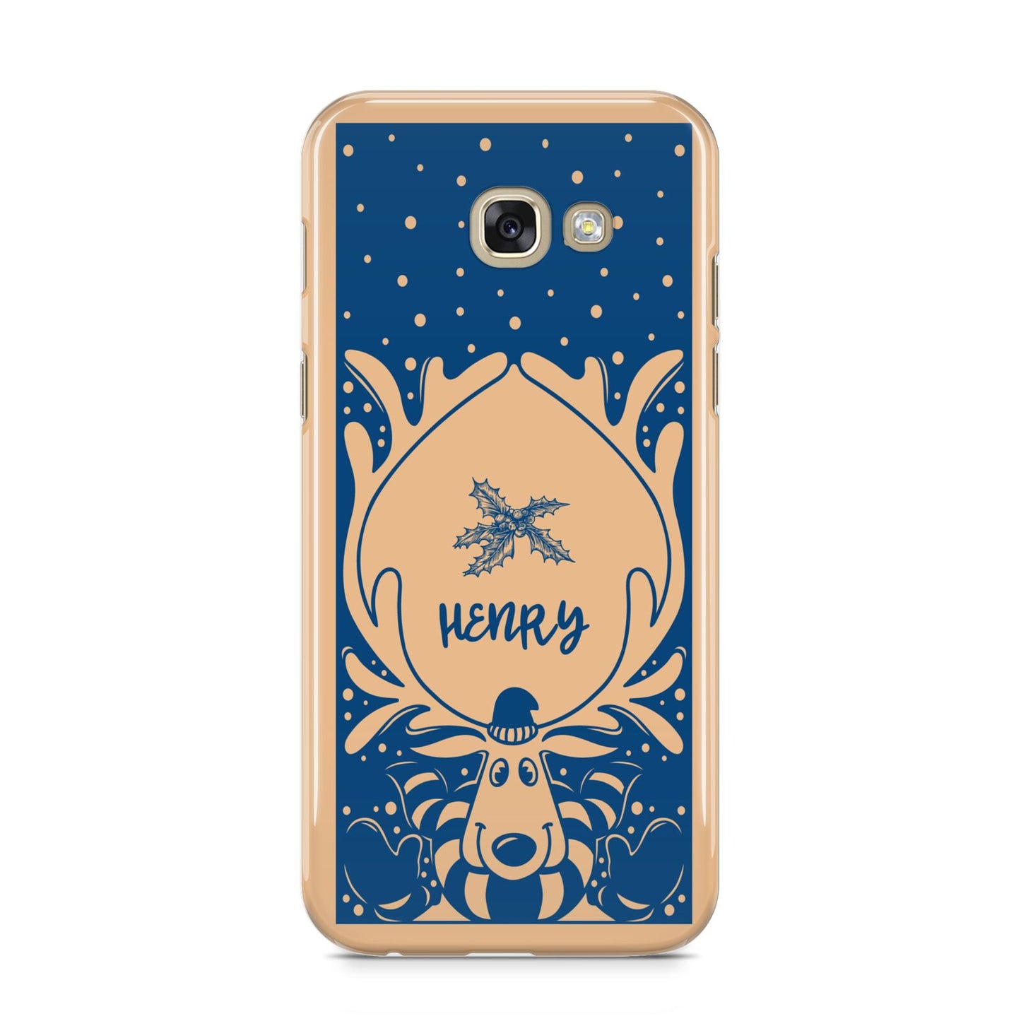 Blue Reindeer Personalised Samsung Galaxy A5 2017 Case on gold phone