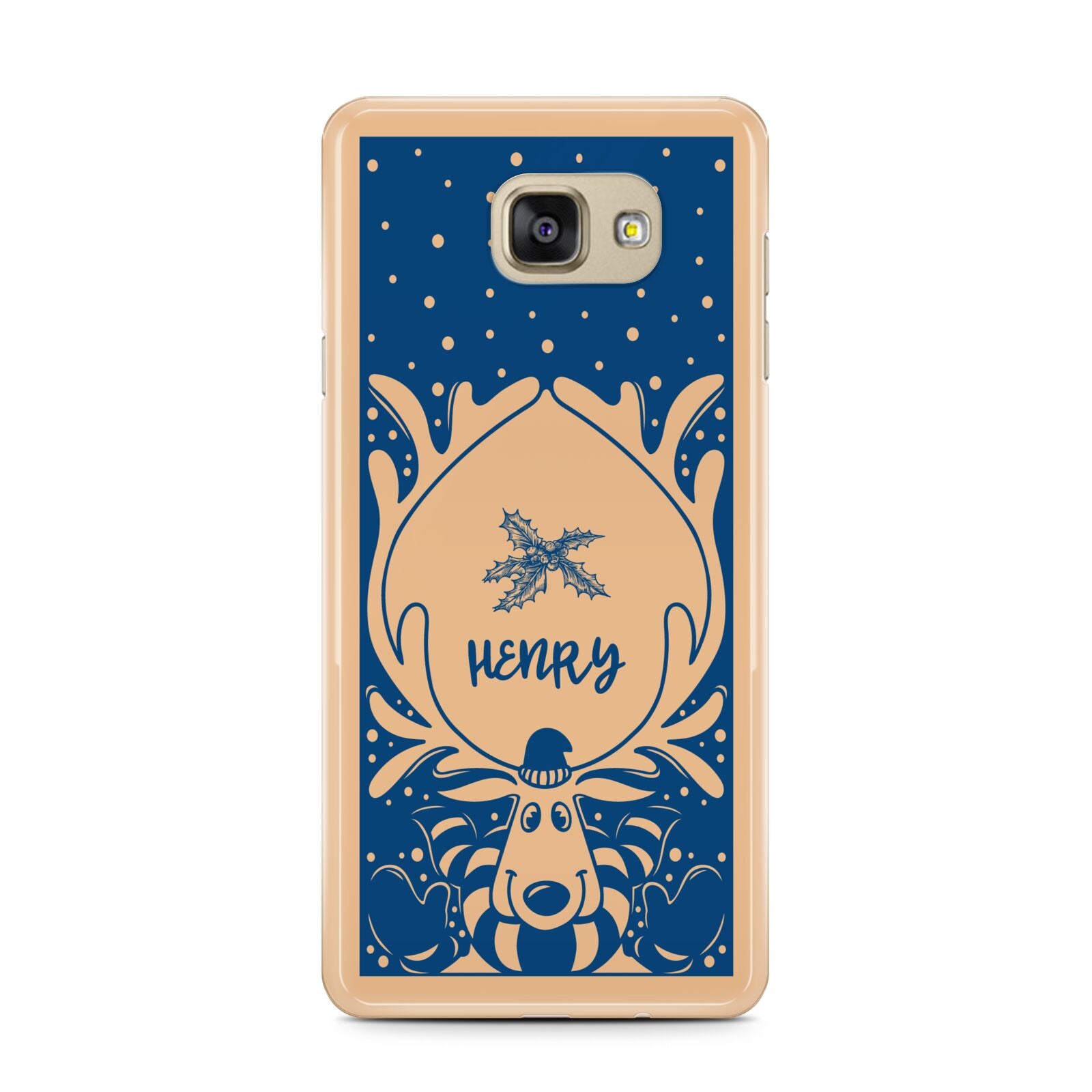 Blue Reindeer Personalised Samsung Galaxy A7 2016 Case on gold phone