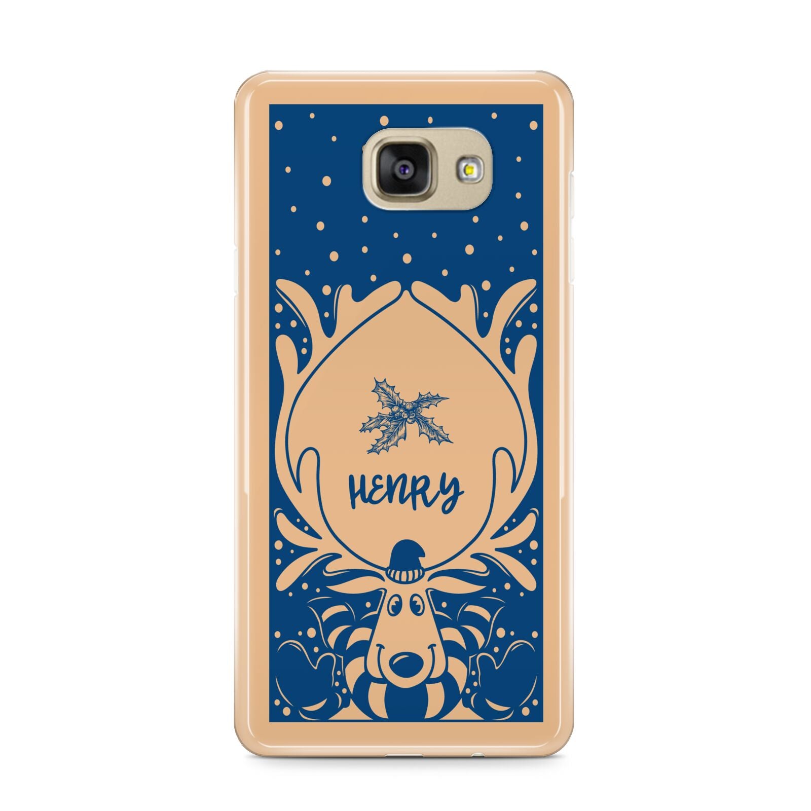 Blue Reindeer Personalised Samsung Galaxy A9 2016 Case on gold phone