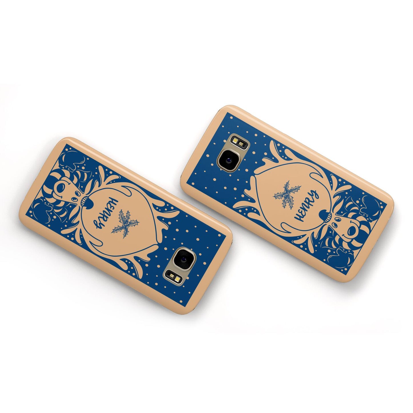 Blue Reindeer Personalised Samsung Galaxy Case Flat Overview