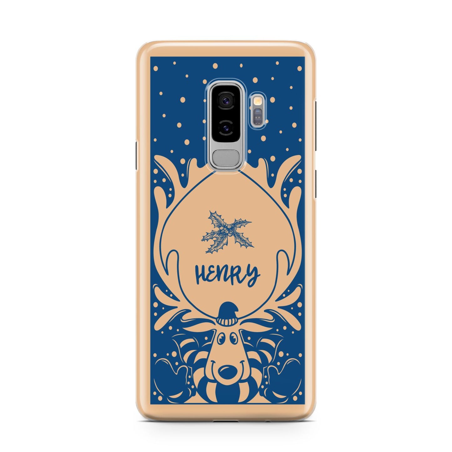 Blue Reindeer Personalised Samsung Galaxy S9 Plus Case on Silver phone