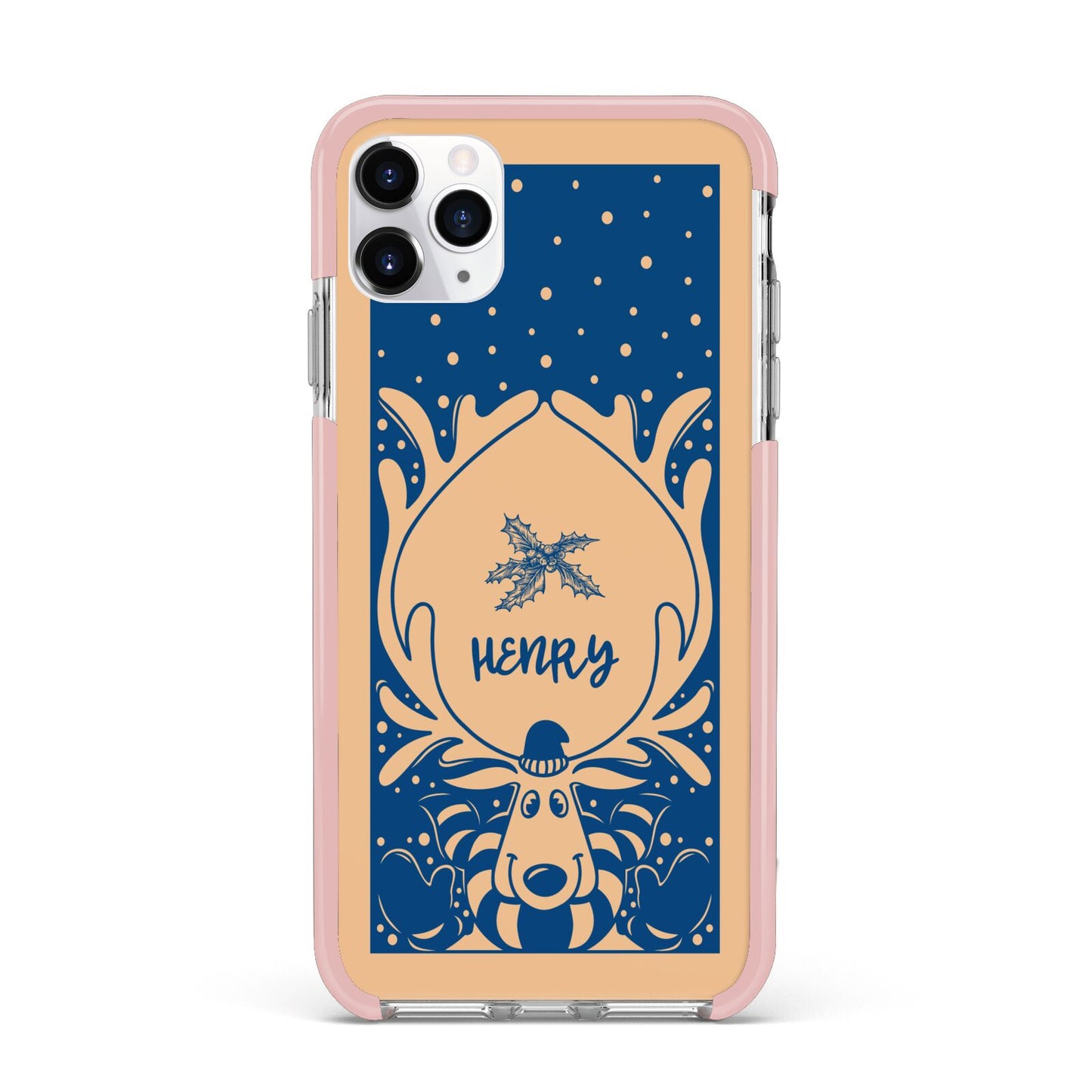 Blue Reindeer Personalised iPhone 11 Pro Max Impact Pink Edge Case