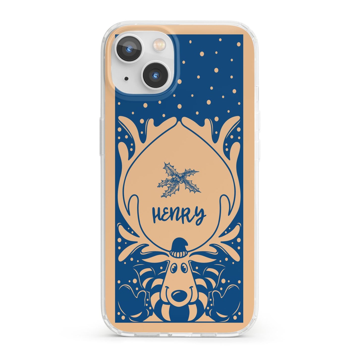 Blue Reindeer Personalised iPhone 13 Clear Bumper Case