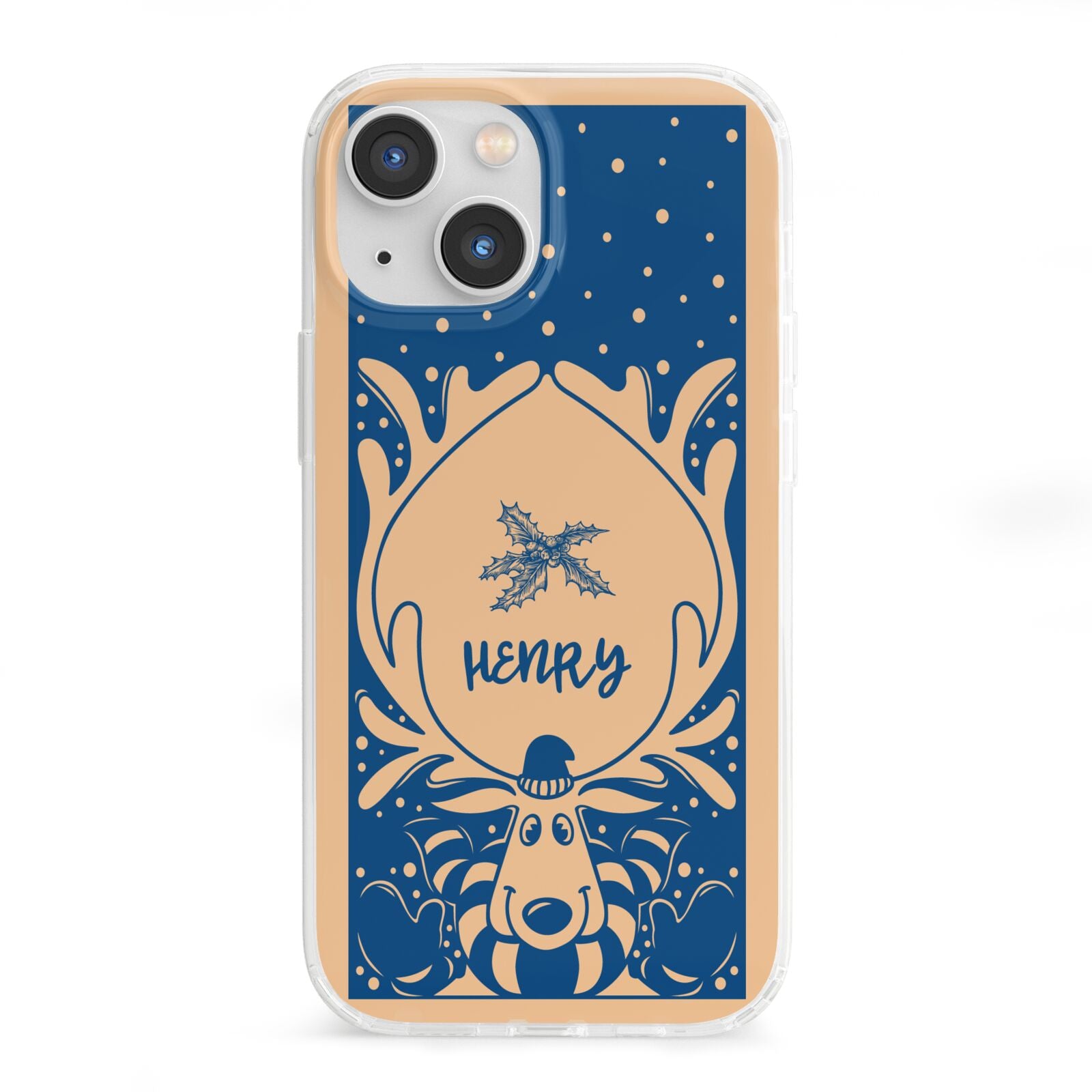 Blue Reindeer Personalised iPhone 13 Mini Clear Bumper Case