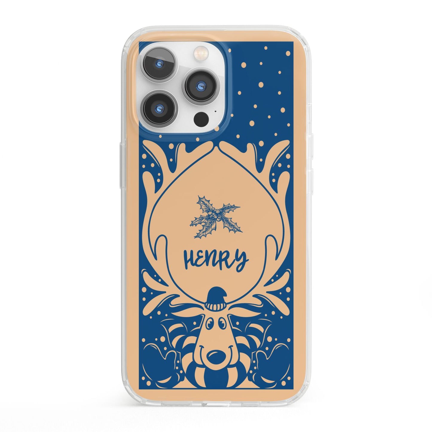 Blue Reindeer Personalised iPhone 13 Pro Clear Bumper Case