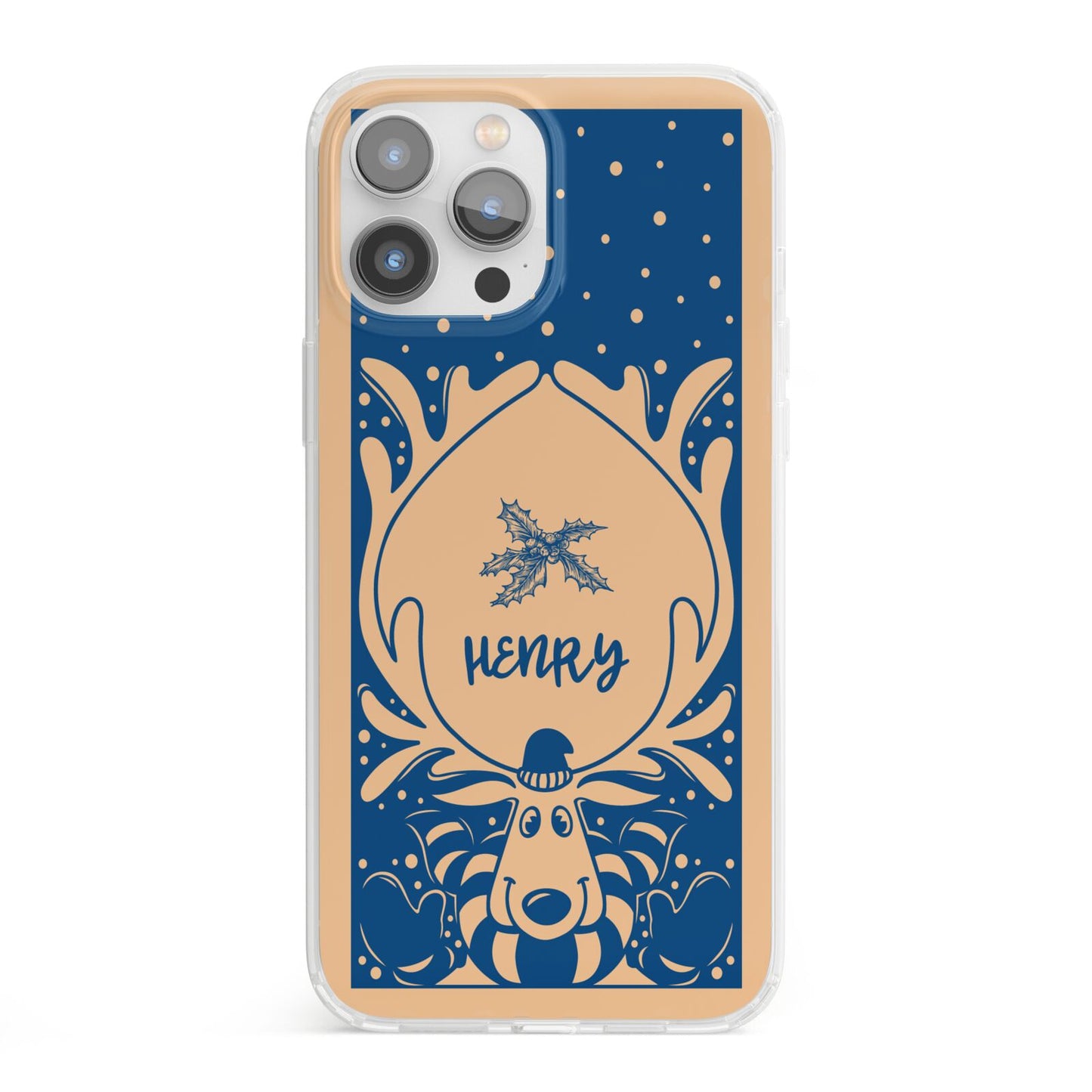 Blue Reindeer Personalised iPhone 13 Pro Max Clear Bumper Case