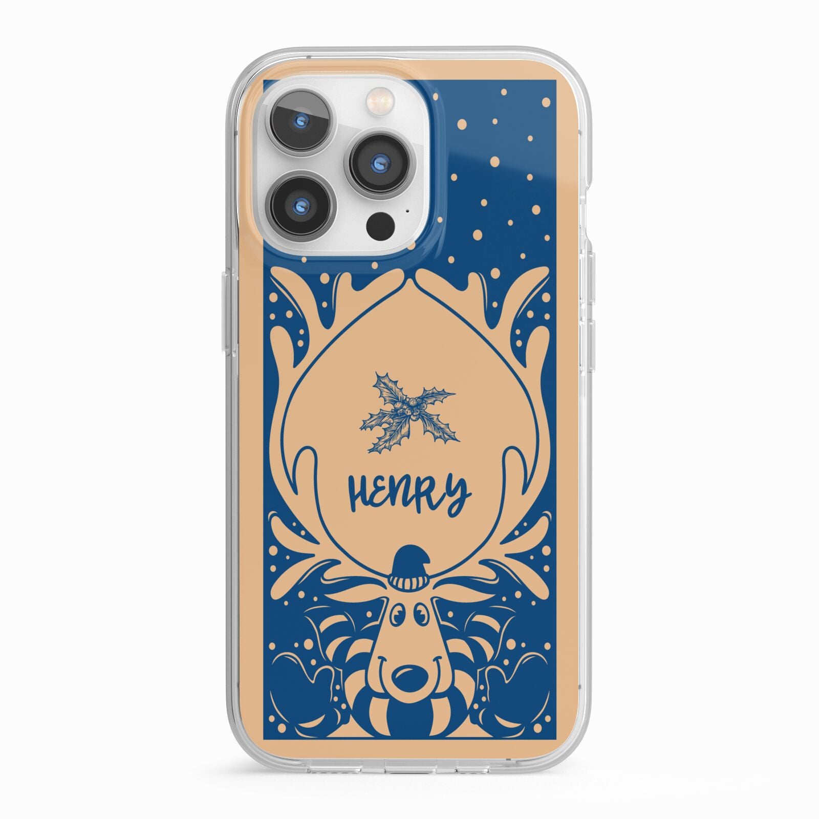 Blue Reindeer Personalised iPhone 13 Pro TPU Impact Case with White Edges