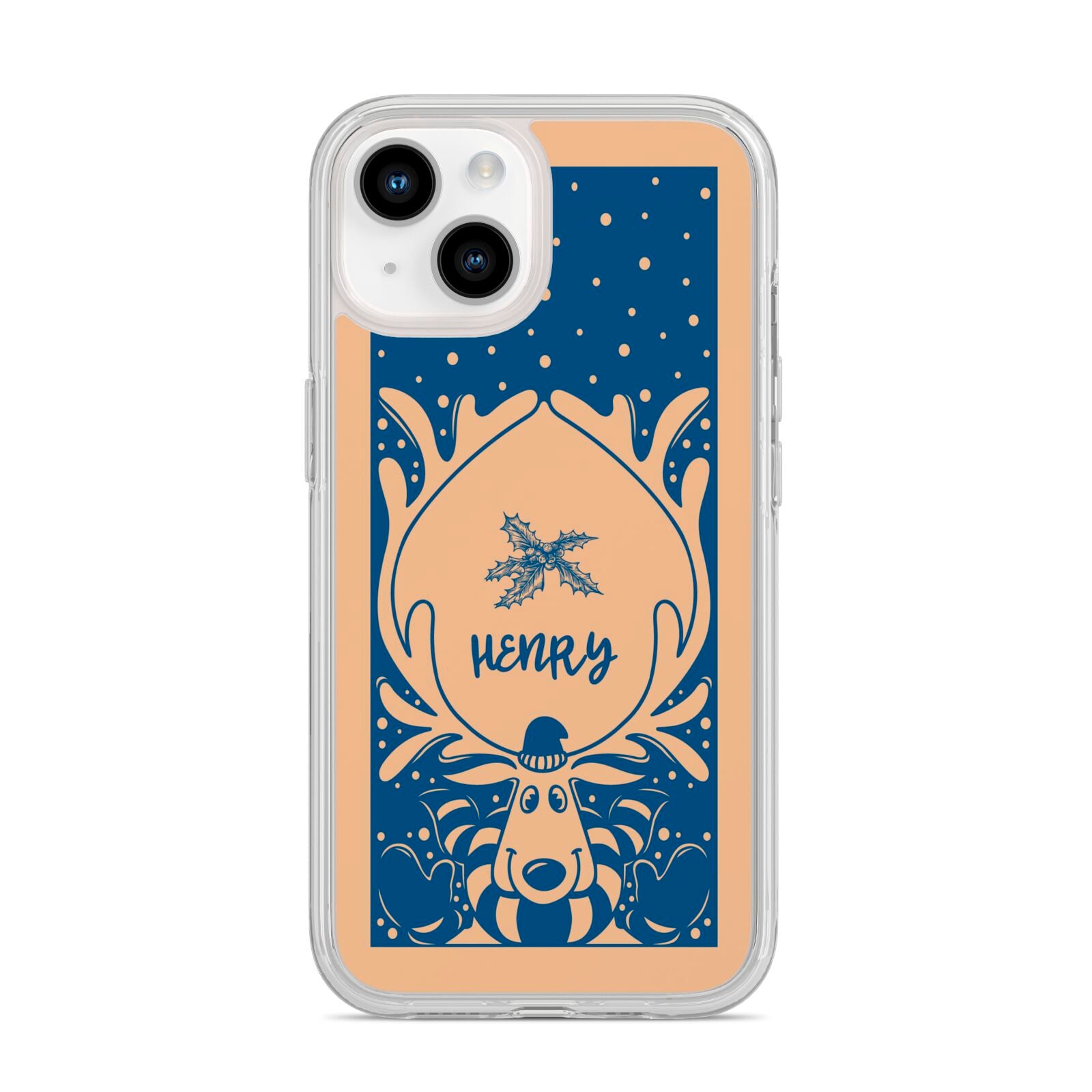 Blue Reindeer Personalised iPhone 14 Clear Tough Case Starlight