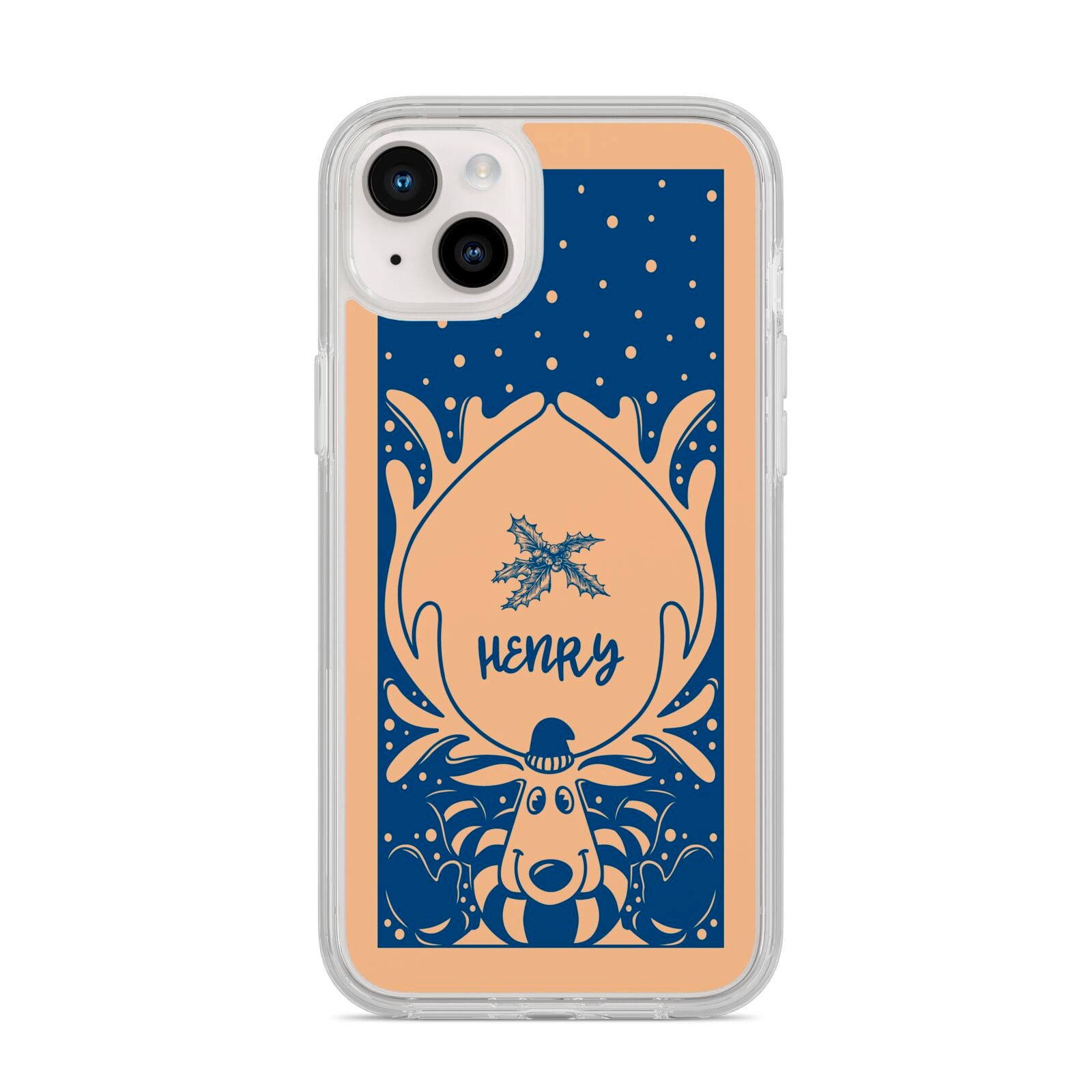 Blue Reindeer Personalised iPhone 14 Plus Clear Tough Case Starlight