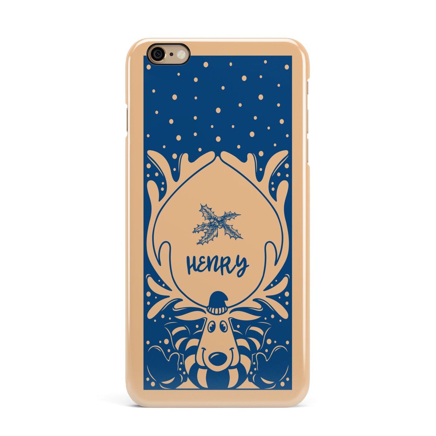 Blue Reindeer Personalised iPhone 6 Plus 3D Snap Case on Gold Phone