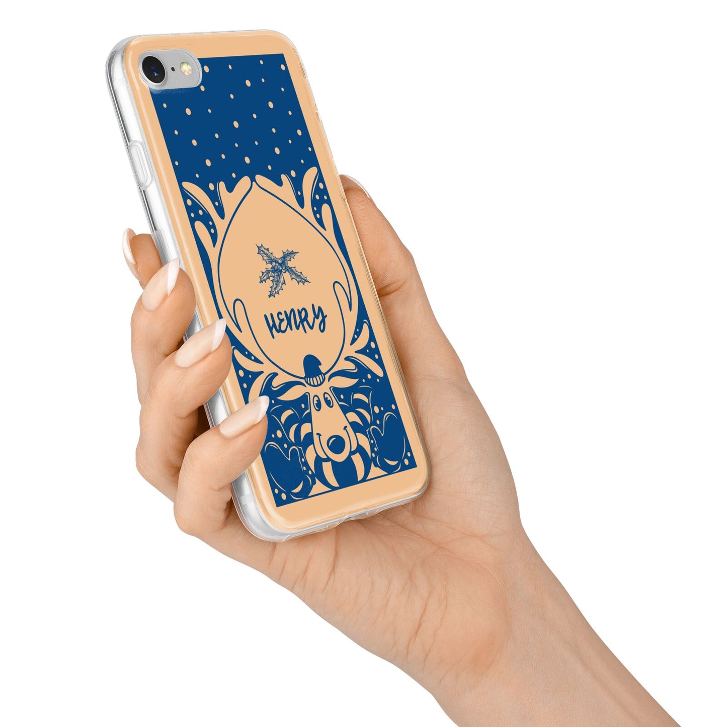 Blue Reindeer Personalised iPhone 7 Bumper Case on Silver iPhone Alternative Image