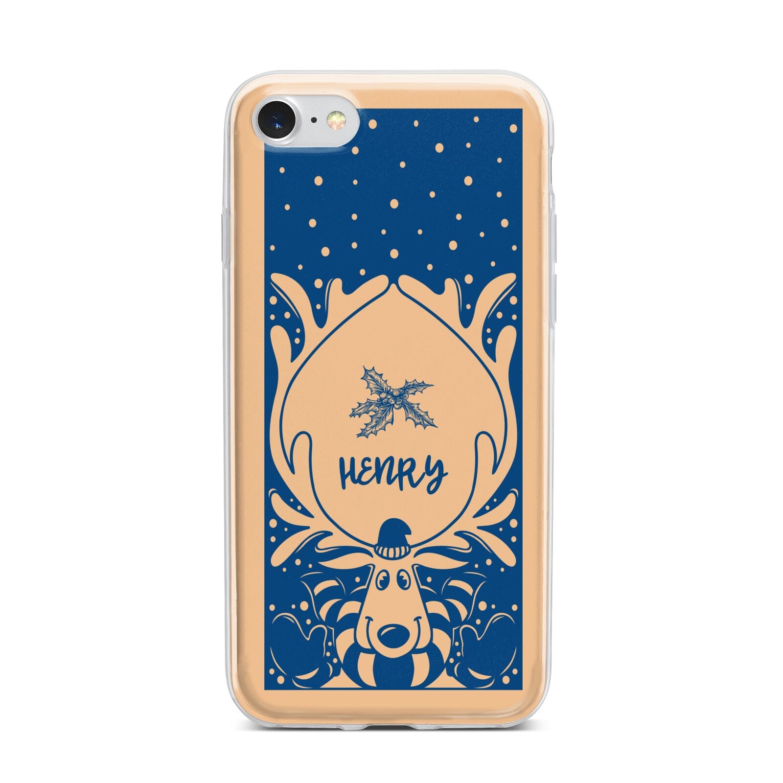 Blue Reindeer Personalised iPhone 7 Bumper Case on Silver iPhone