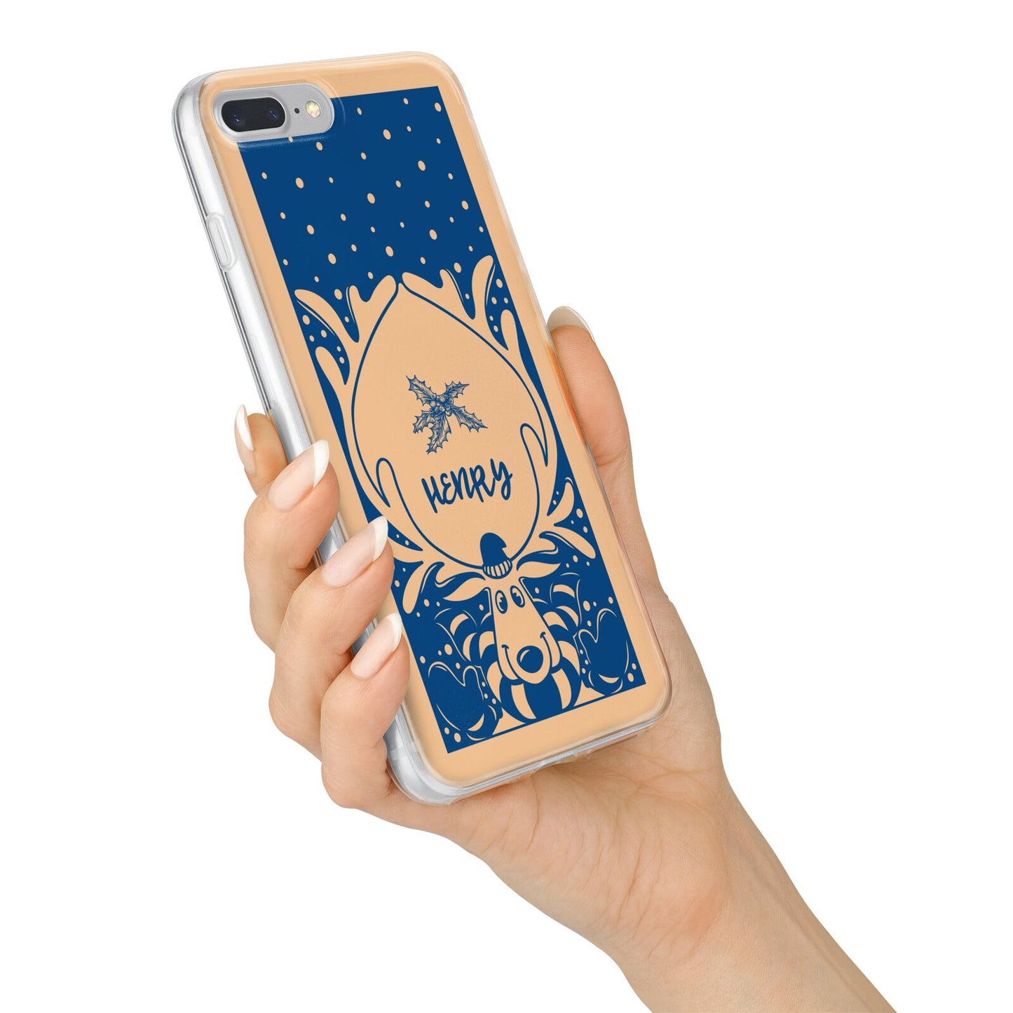 Blue Reindeer Personalised iPhone 7 Plus Bumper Case on Silver iPhone Alternative Image