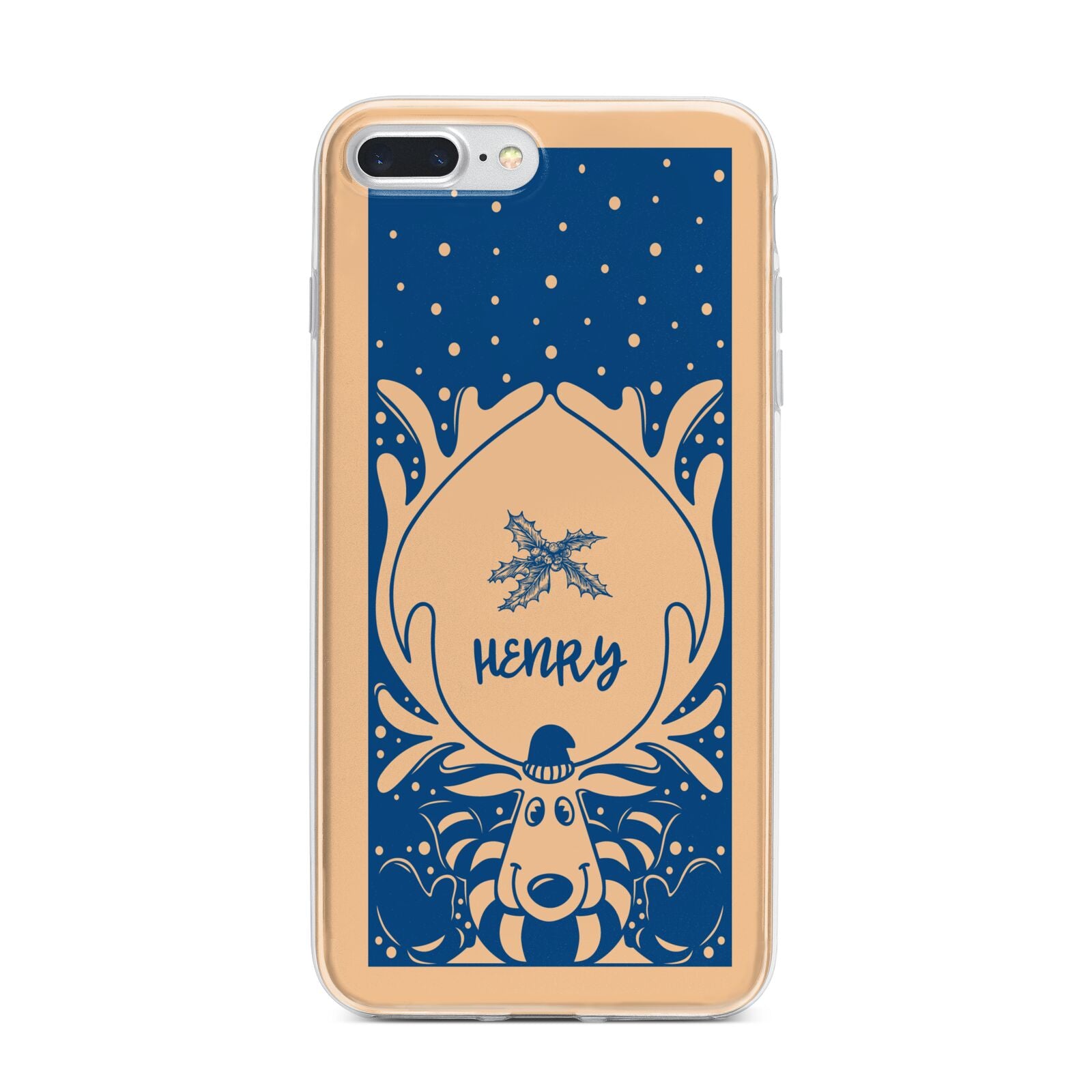 Blue Reindeer Personalised iPhone 7 Plus Bumper Case on Silver iPhone