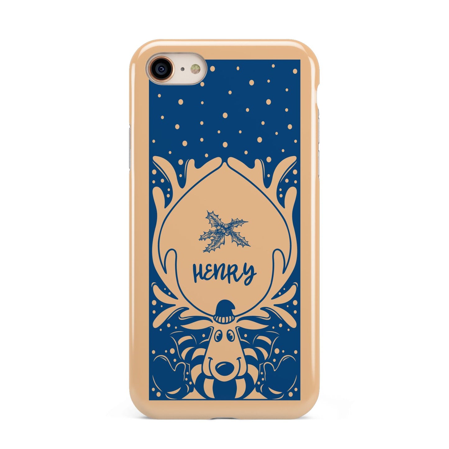 Blue Reindeer Personalised iPhone 8 3D Tough Case on Gold Phone