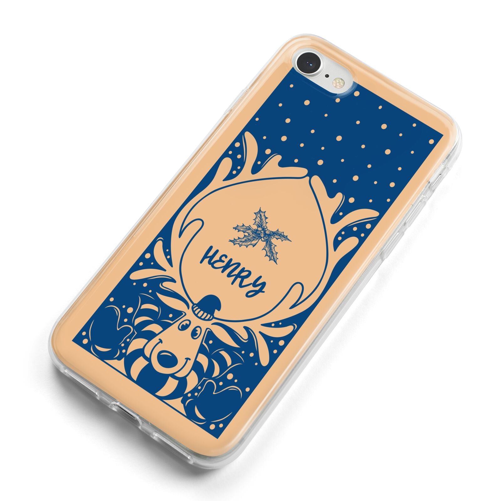 Blue Reindeer Personalised iPhone 8 Bumper Case on Silver iPhone Alternative Image