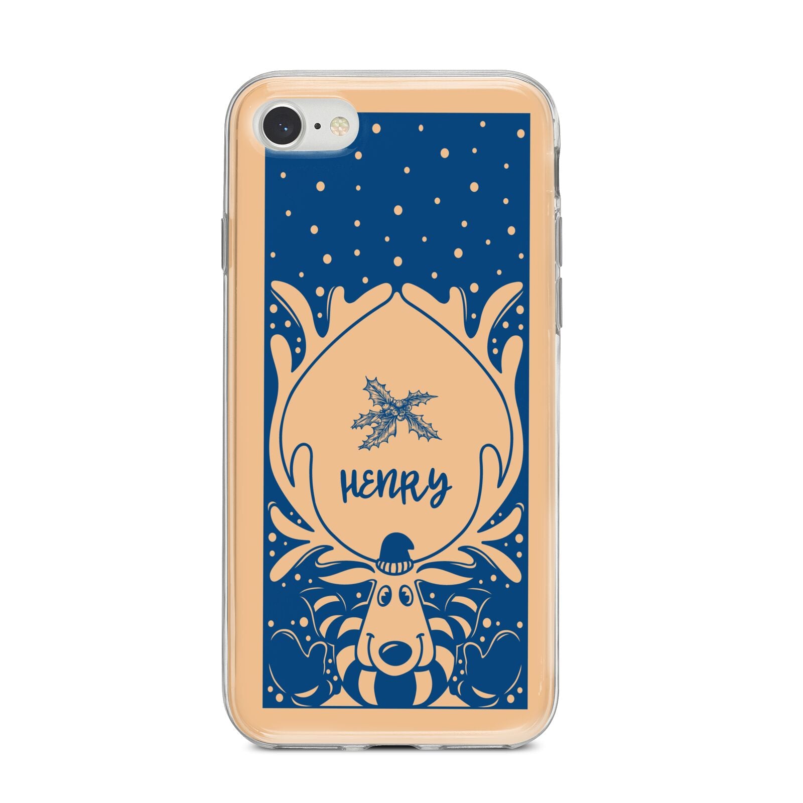 Blue Reindeer Personalised iPhone 8 Bumper Case on Silver iPhone