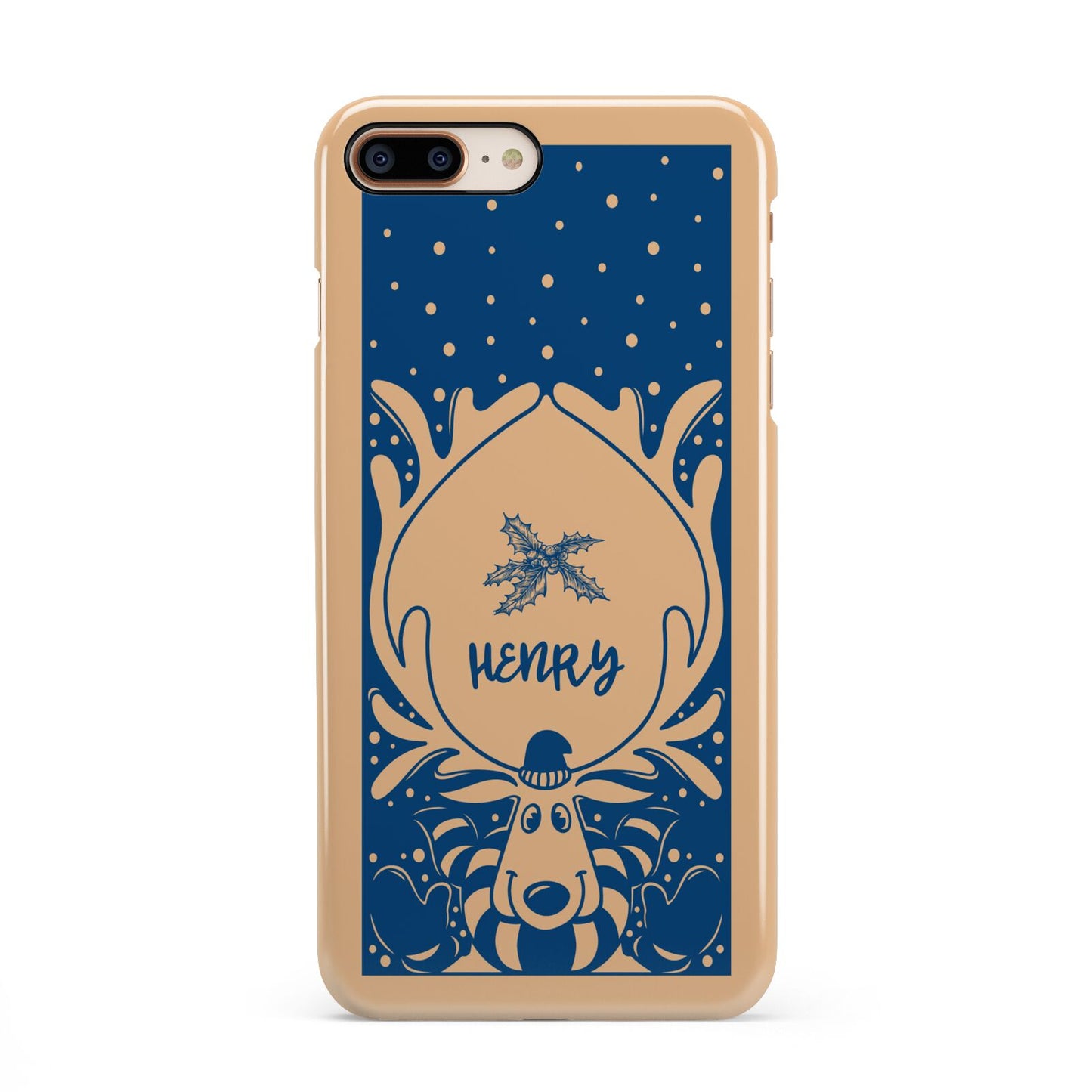 Blue Reindeer Personalised iPhone 8 Plus 3D Snap Case on Gold Phone