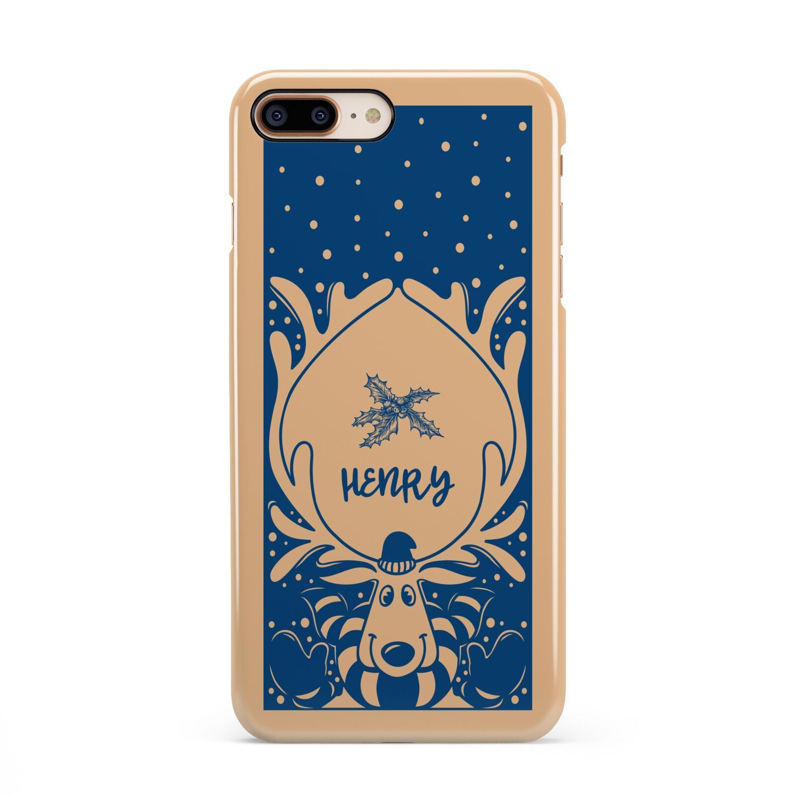 Blue Reindeer Personalised iPhone 8 Plus 3D Snap Case on Gold Phone