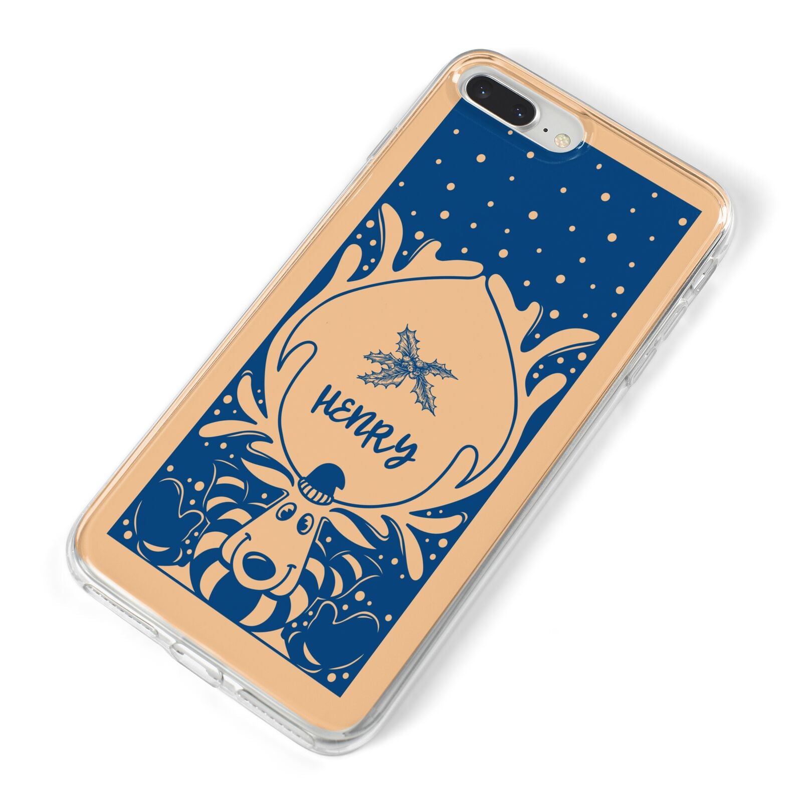 Blue Reindeer Personalised iPhone 8 Plus Bumper Case on Silver iPhone Alternative Image