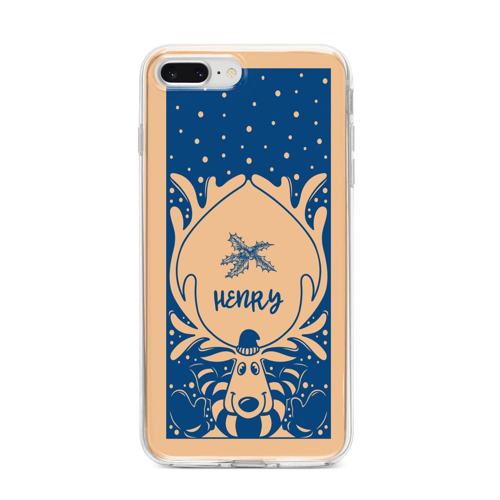 Blue Reindeer Personalised iPhone 8 Plus Bumper Case on Silver iPhone