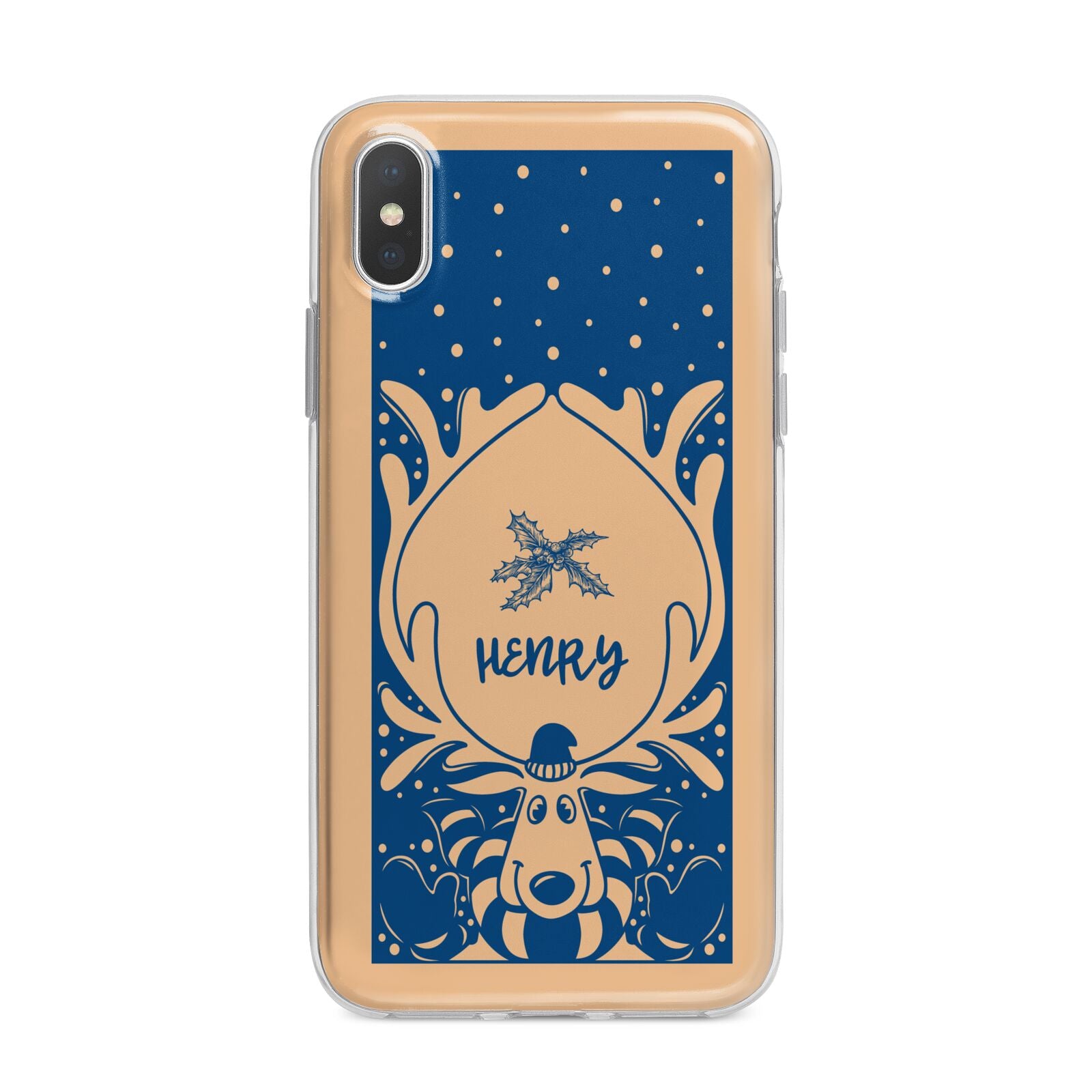 Blue Reindeer Personalised iPhone X Bumper Case on Silver iPhone Alternative Image 1