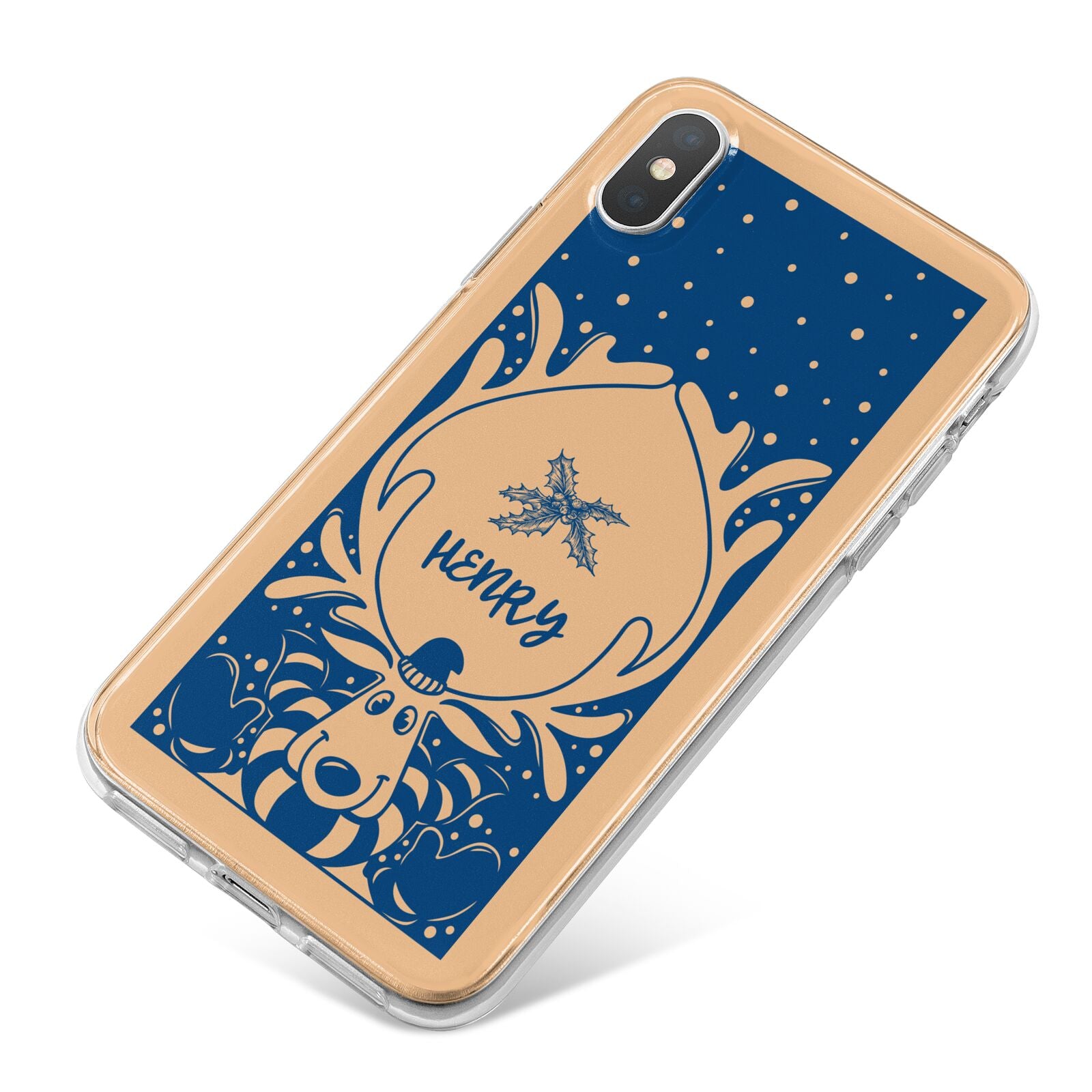 Blue Reindeer Personalised iPhone X Bumper Case on Silver iPhone