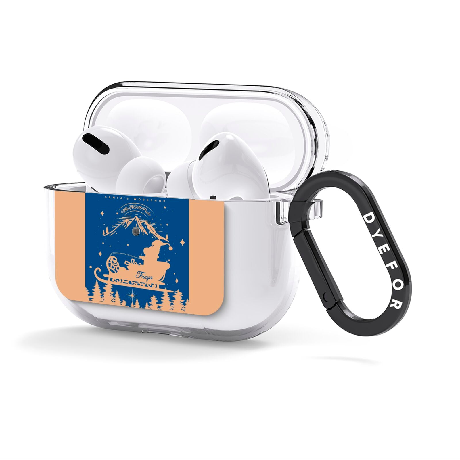 Blue Santas Sleigh Personalised AirPods Clear Case 3rd Gen Side Image