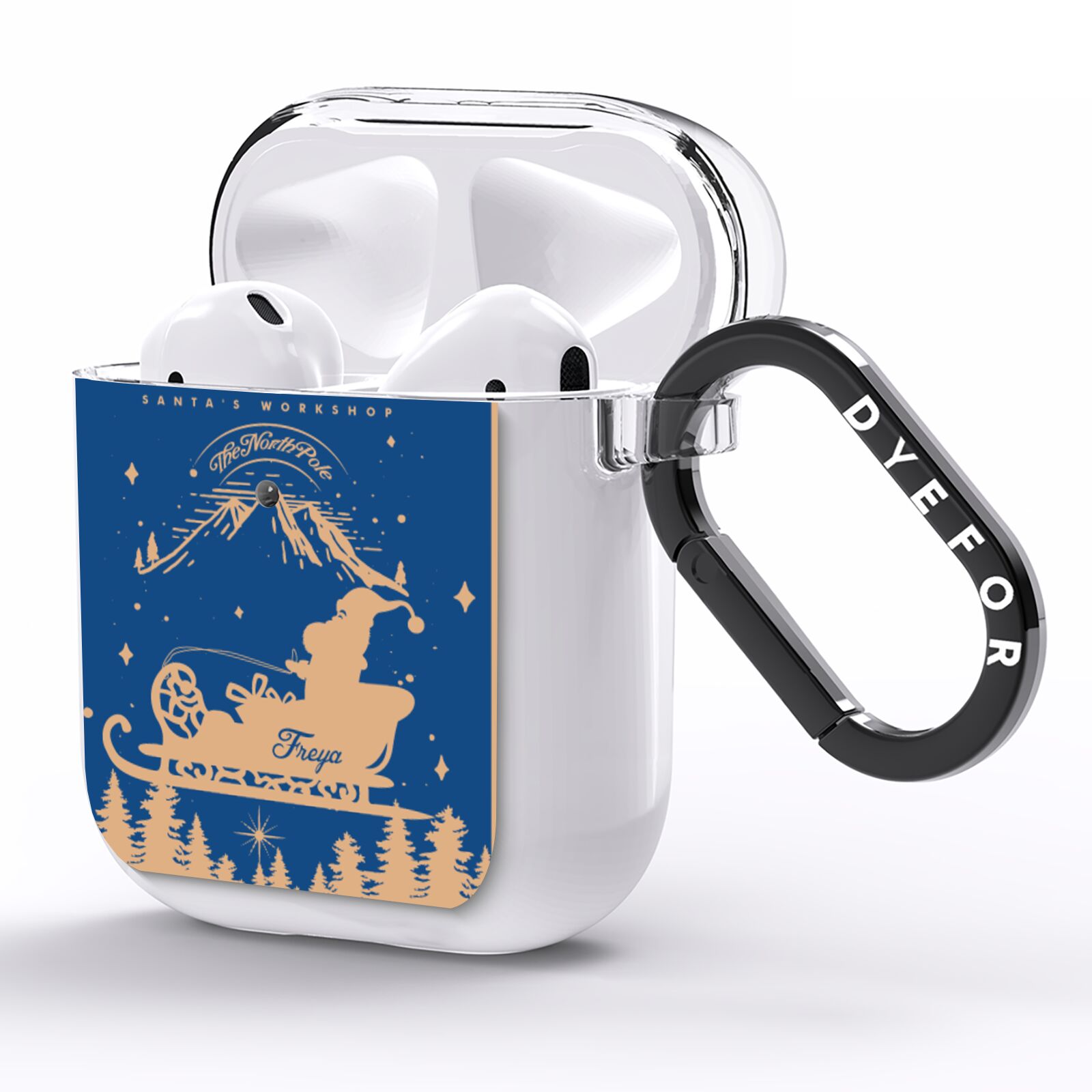 Blue Santas Sleigh Personalised AirPods Clear Case Side Image