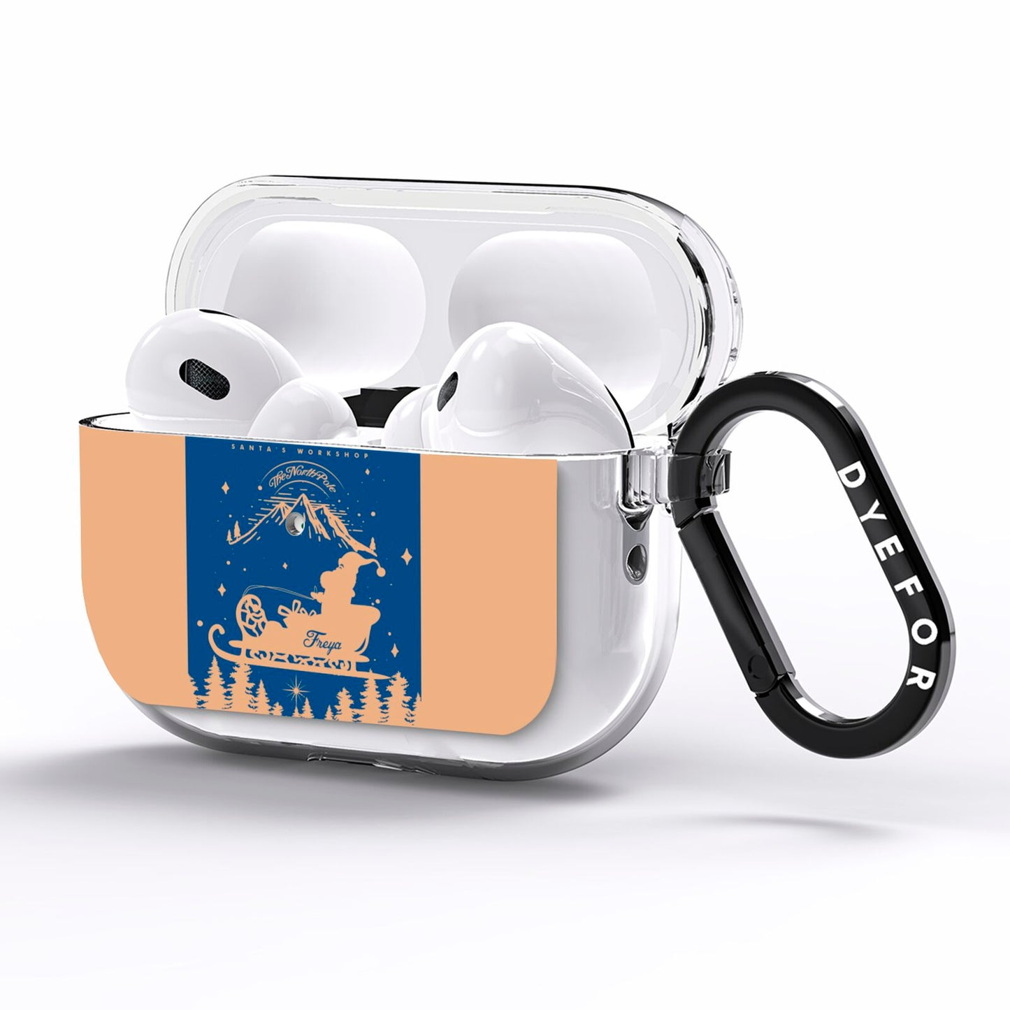 Blue Santas Sleigh Personalised AirPods Pro Clear Case Side Image