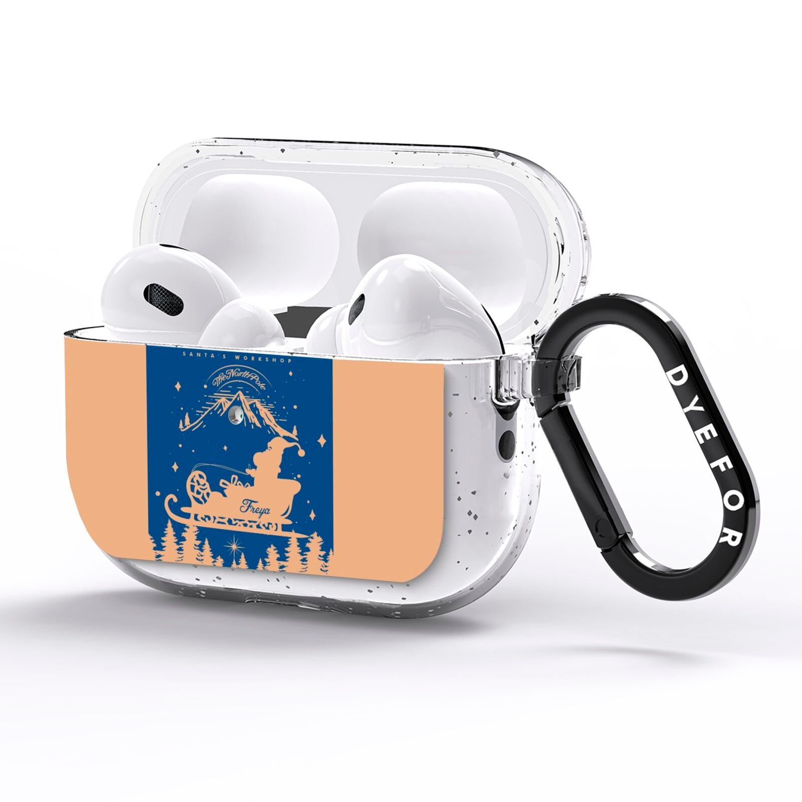 Blue Santas Sleigh Personalised AirPods Pro Glitter Case Side Image