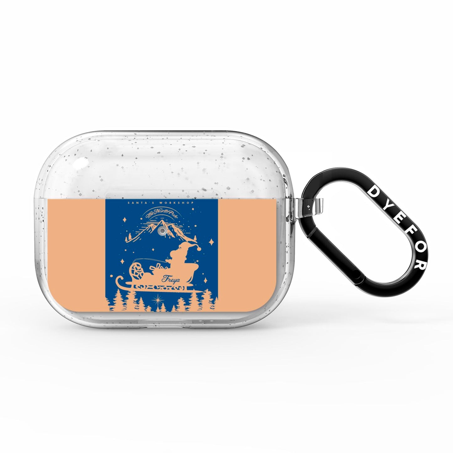 Blue Santas Sleigh Personalised AirPods Pro Glitter Case