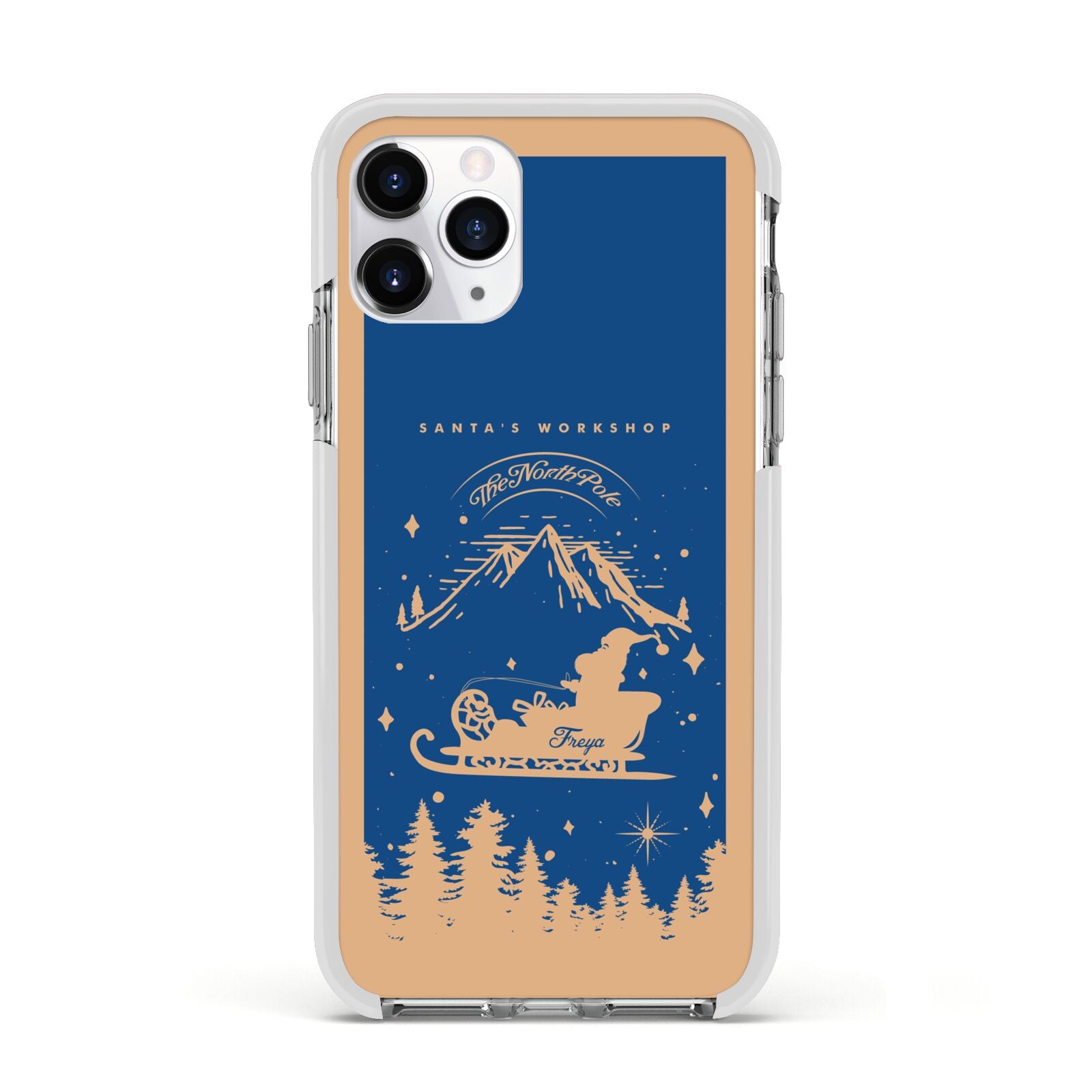 Blue Santas Sleigh Personalised Apple iPhone 11 Pro in Silver with White Impact Case