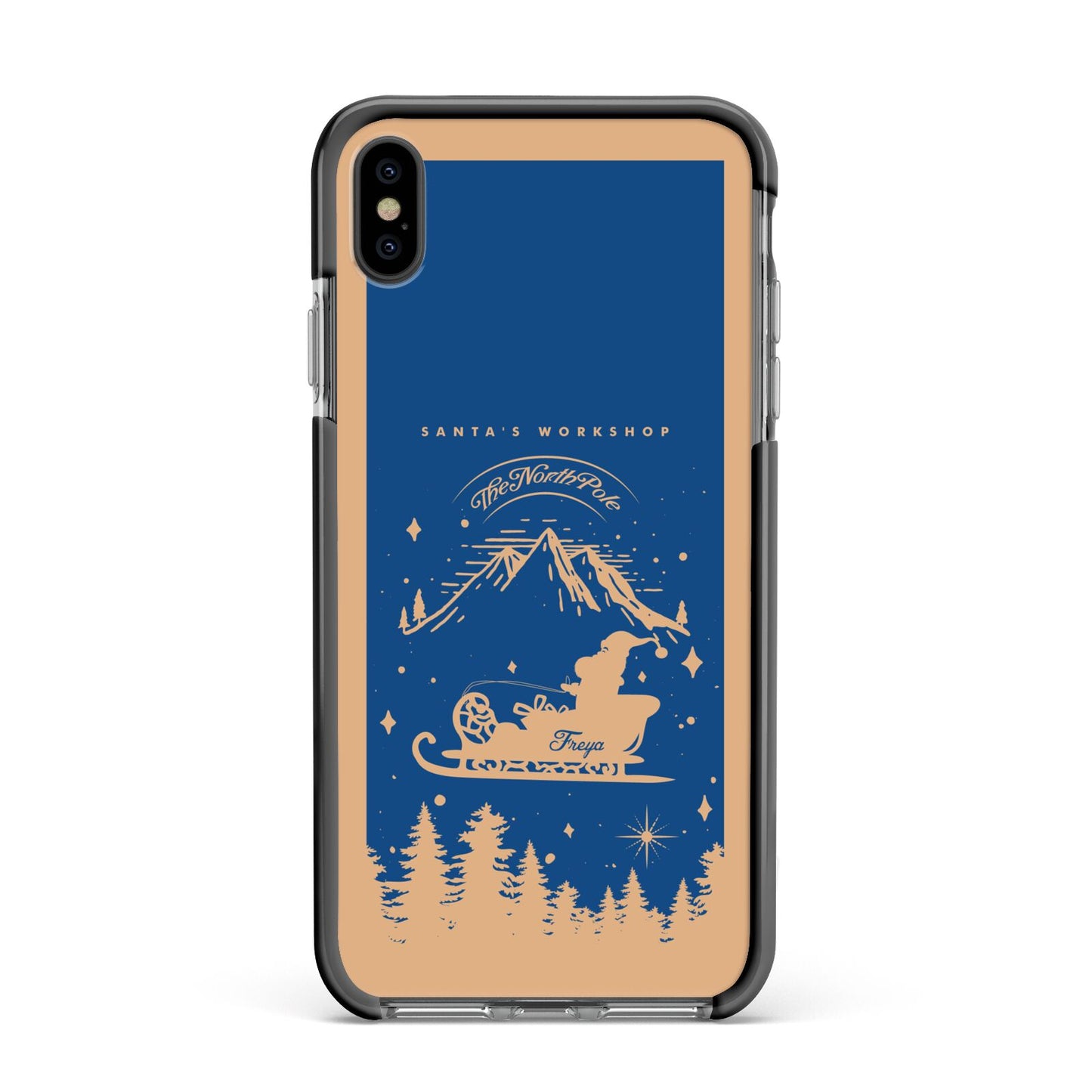 Blue Santas Sleigh Personalised Apple iPhone Xs Max Impact Case Black Edge on Black Phone