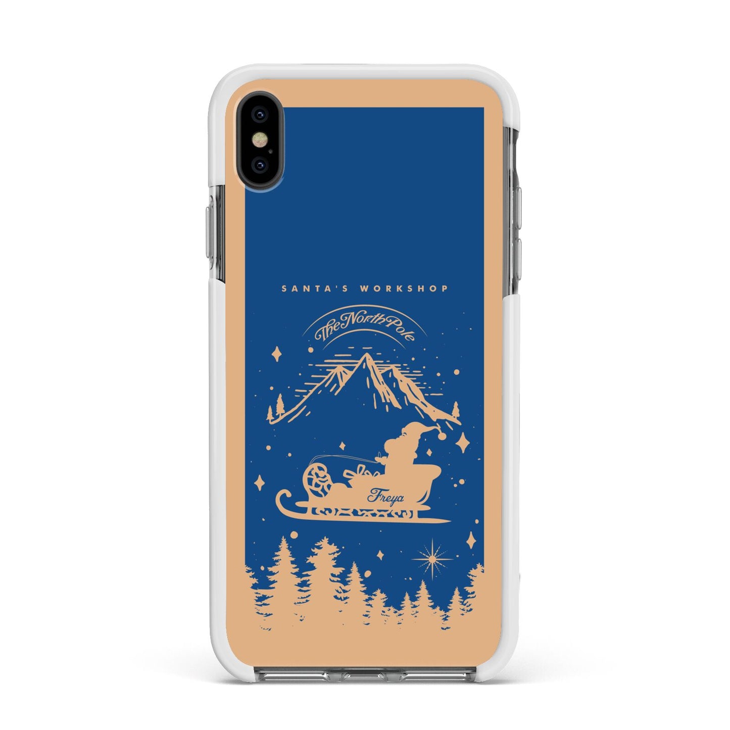 Blue Santas Sleigh Personalised Apple iPhone Xs Max Impact Case White Edge on Black Phone