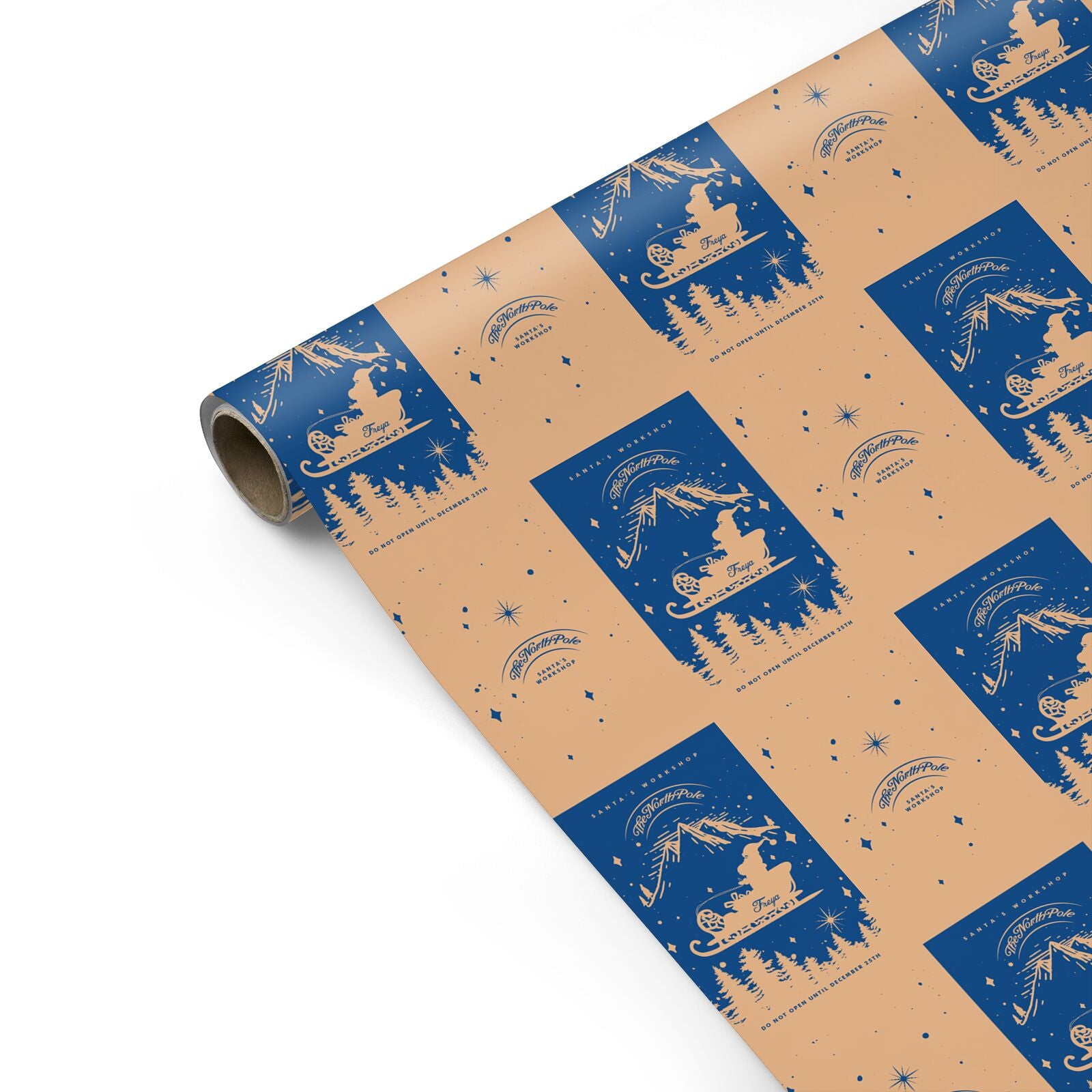 Blue Santas Sleigh Personalised Personalised Gift Wrap