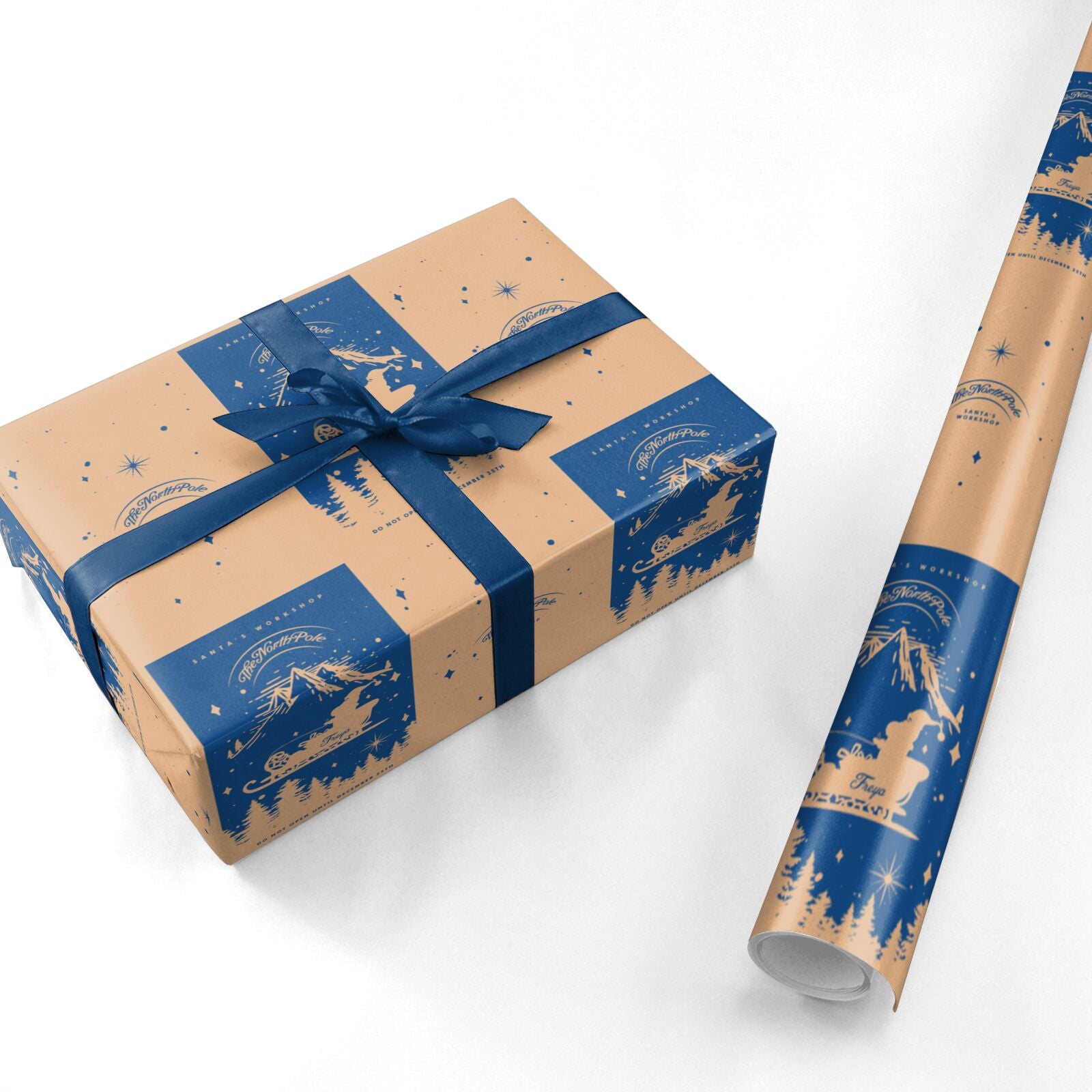 Blue Santas Sleigh Personalised Personalised Wrapping Paper