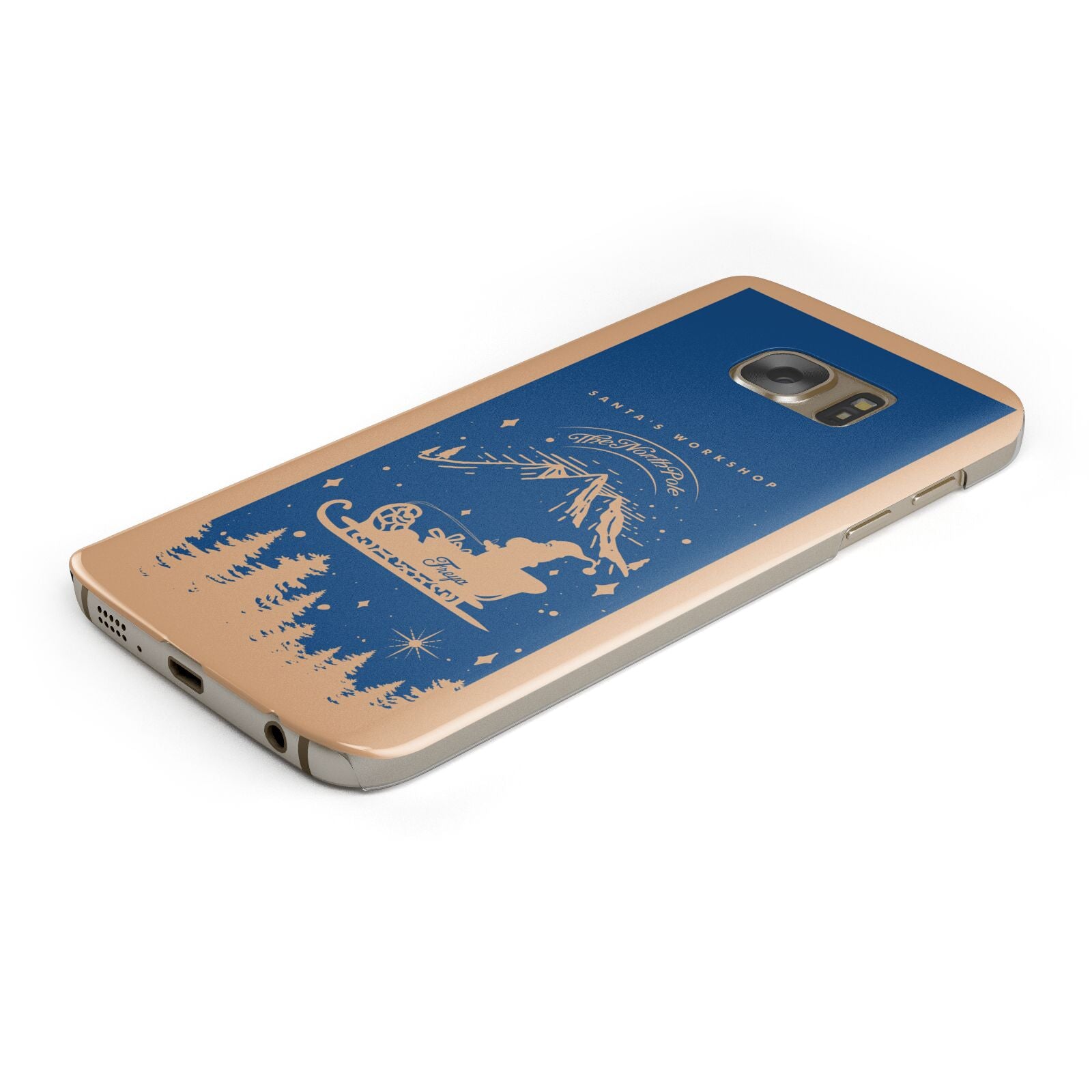 Blue Santas Sleigh Personalised Protective Samsung Galaxy Case Angled Image