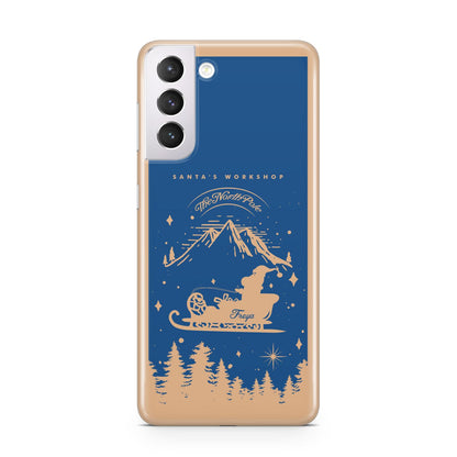 Blue Santas Sleigh Personalised Samsung S21 Case