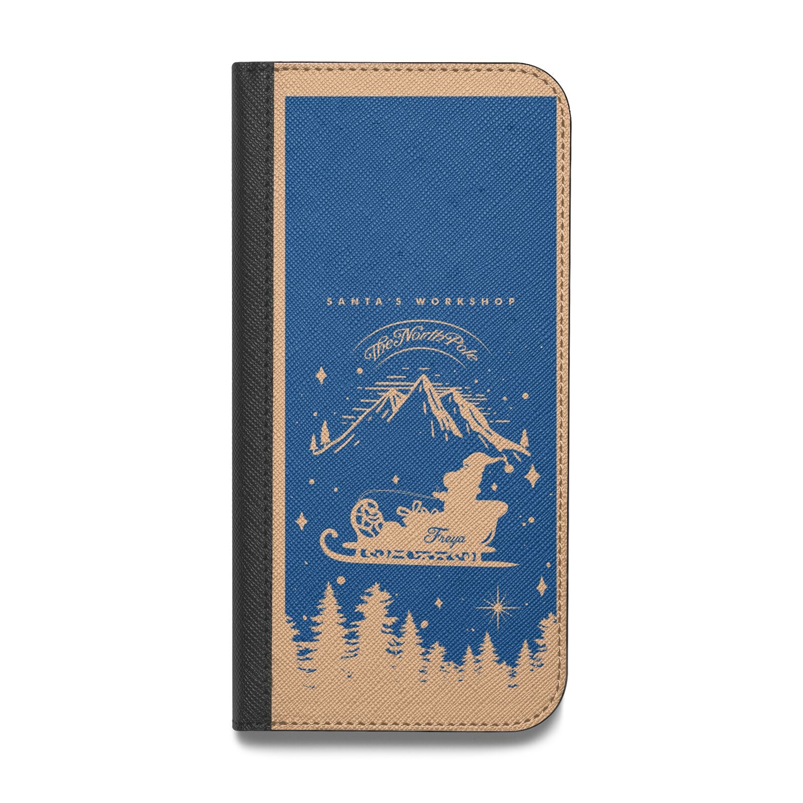 Blue Santas Sleigh Personalised Vegan Leather Flip iPhone Case